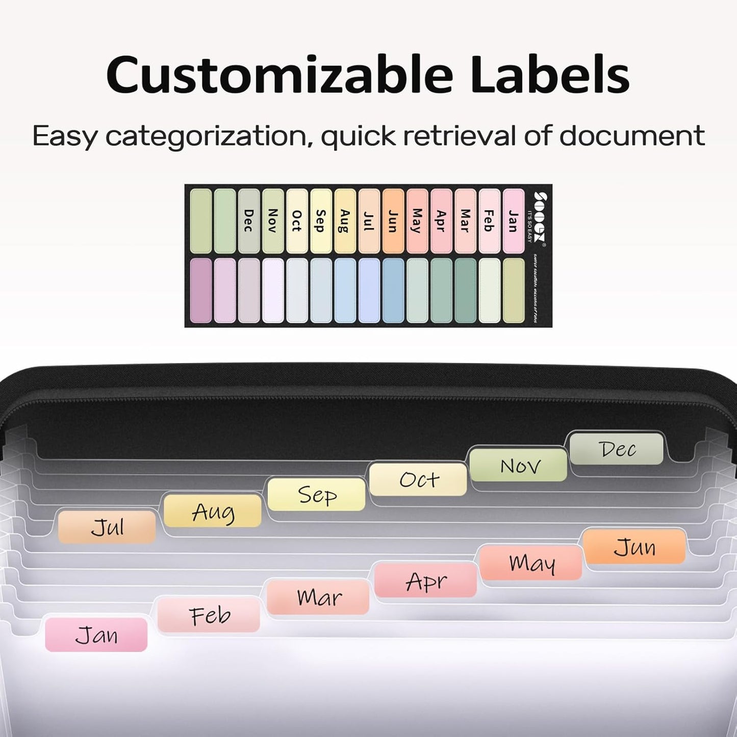 Sooez 13 Pocket Accordion File Organizer, Zipper Expanding File Folder Organizer, Reinforced Plastic Accordion Folder, A4 Letter Size, Portable Folders for Documents, Purple