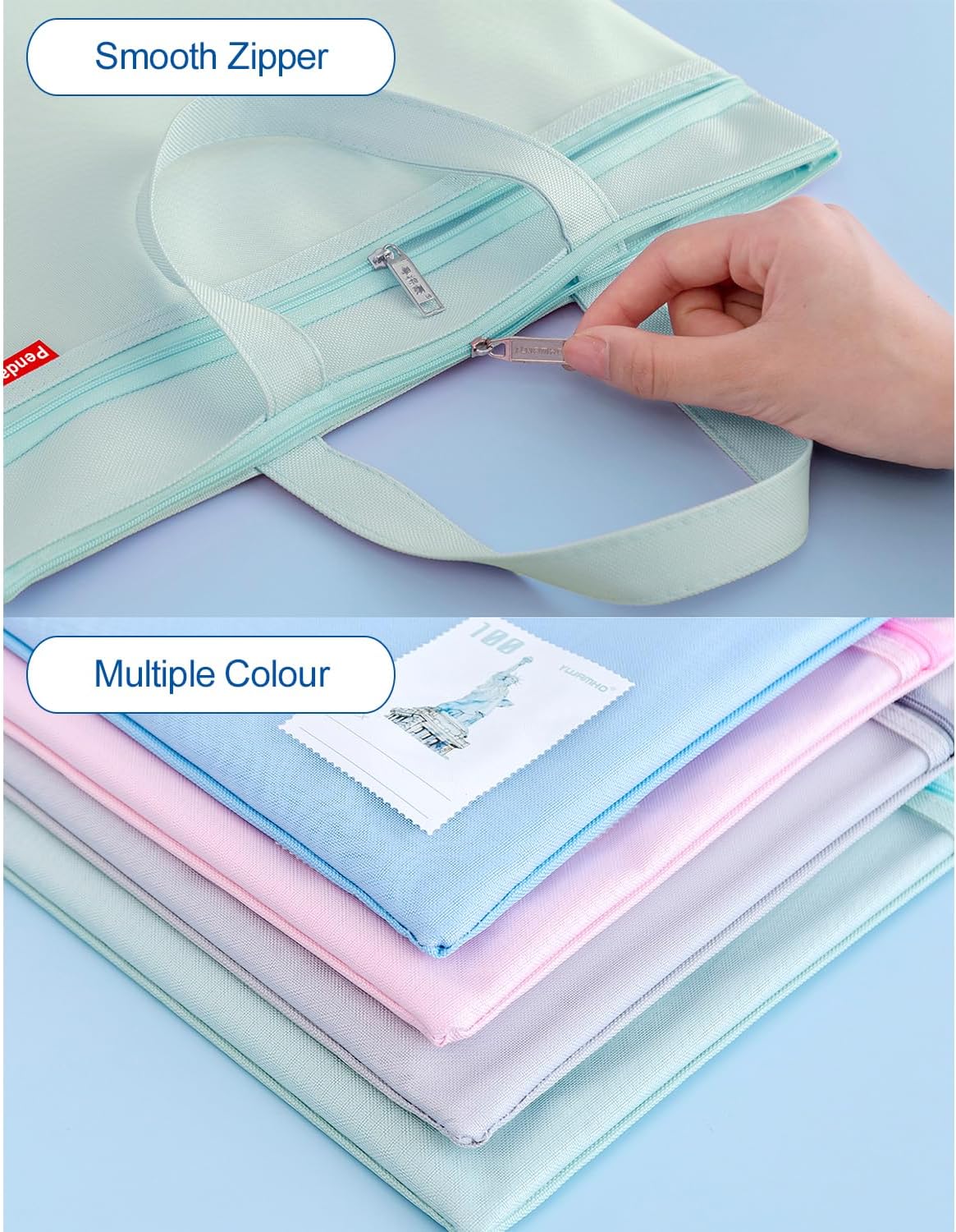 Pendancy Mesh Zipper Pouch 11x13.7 in, Large Double Pocket Waterproof File Bag with Handle, A4 Size Foldable Document Storage for Puzzle Project/Cross Stitch/Travel/Office（Green）