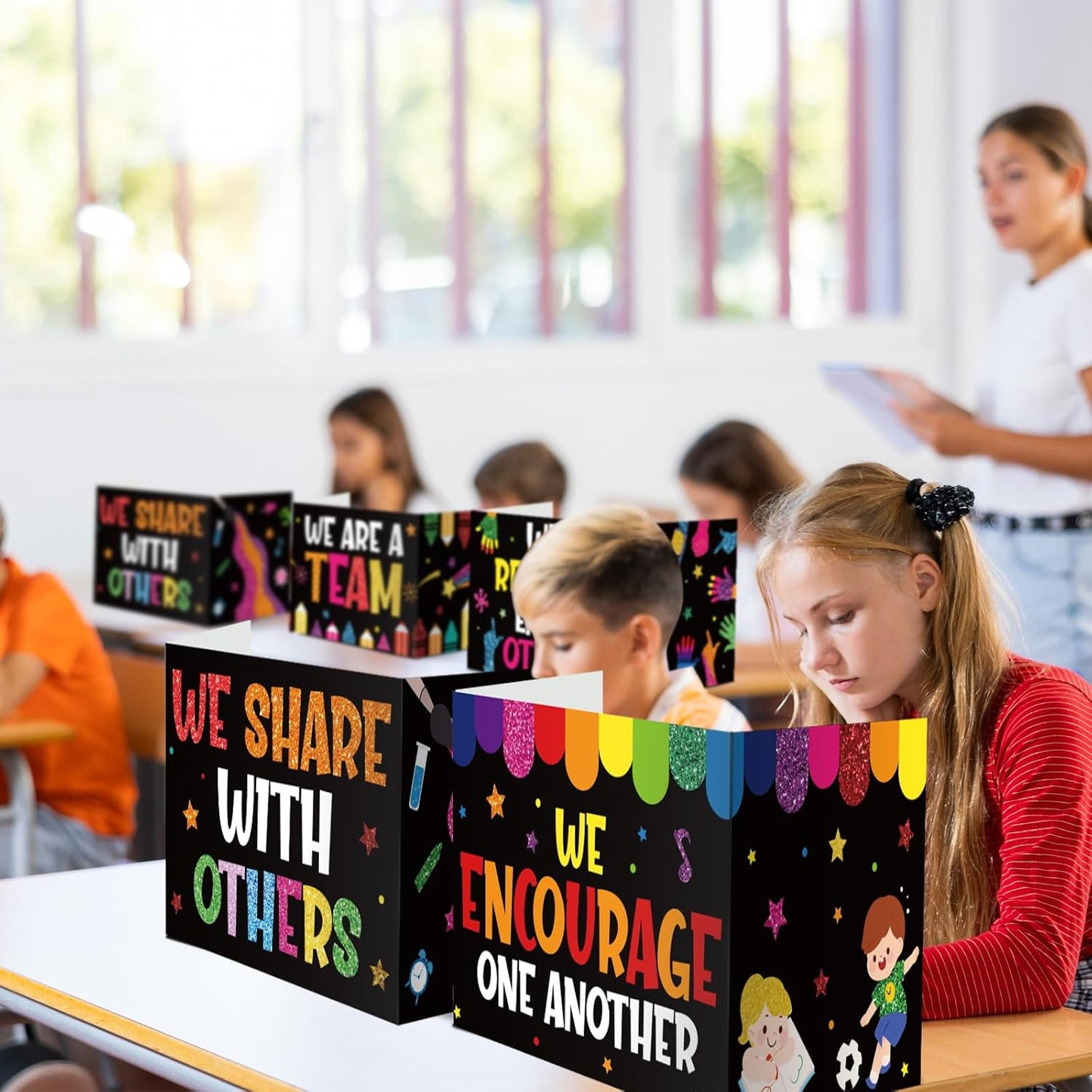 Honoson 24 Pcs Bulk Inspirational Privacy Folders for Students Cardboard Test Privacy Boards Motivational Words Desk Dividers Shield for Classroom School Study Supplies, 6 Styles (Passion)