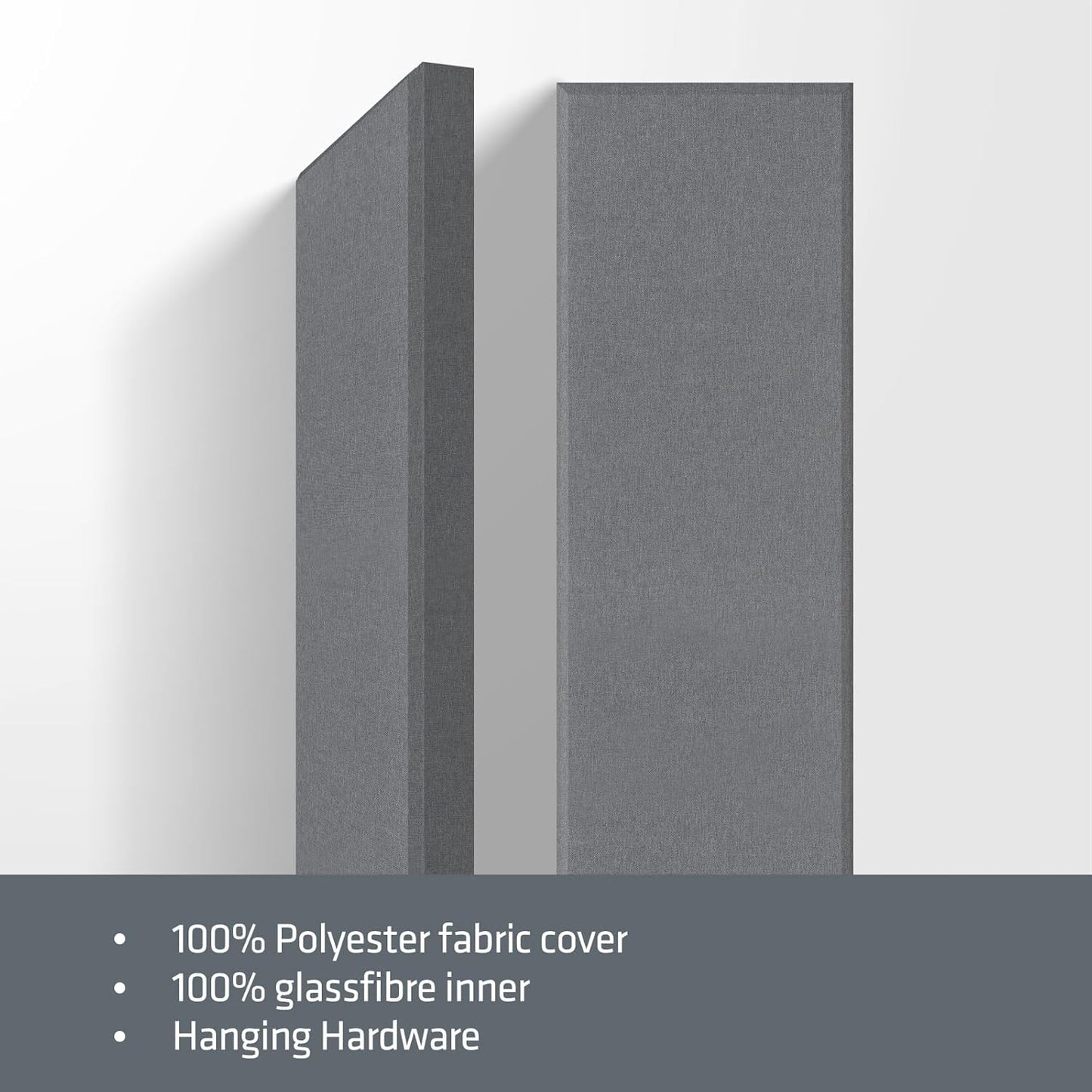 2” Thick Acoustic Panels with Hanging Brackets to the Wall, 2 PCS 47.2” x 11.8” Fiberglass Sound Absorbing Panels for Home Theater Church Office Wall or Ceiling, Light Grey