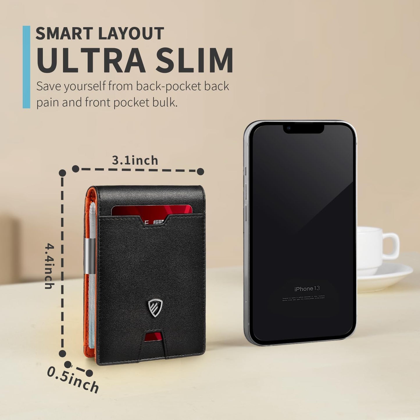 RUNBOX Mens Slim Wallet with Money Clip RFID Blocking Bifold Credit Card Holder for Men with Gift Box