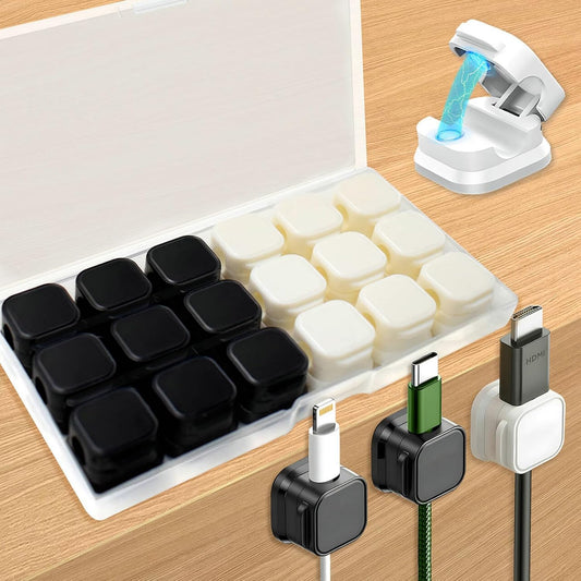 18 Pack Cord Organizer Holder, Magnetic Cable Clips Management, Easy Adhesive Phone Charging Cable Keeper, Hide Or Organize Desk Cable for Kitchen, Office, Car, Nightstand（White and Black）
