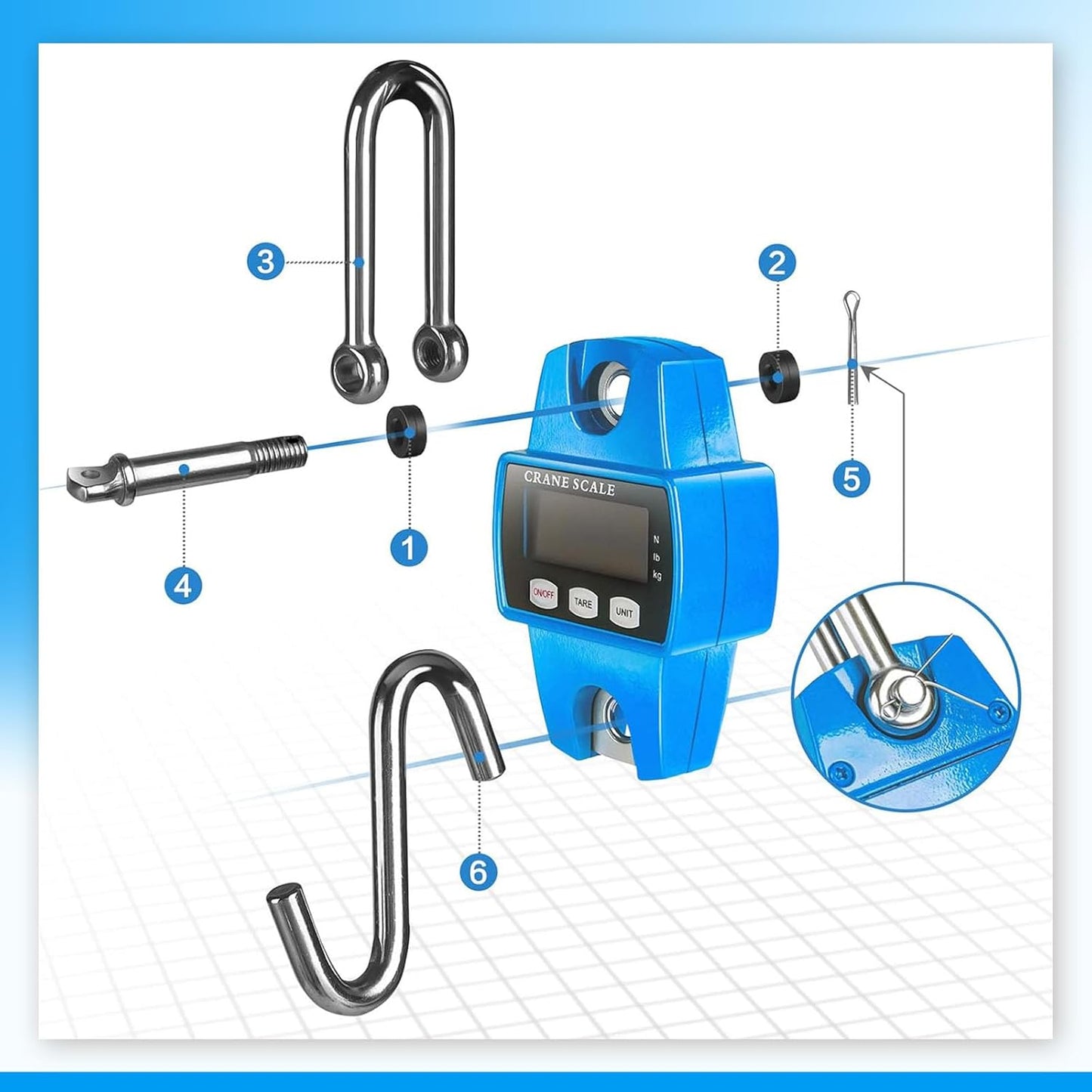 Digital Hanging Scale, 1102lb Crane Scale, 500kg Blue Digital Electronic Weighing Scale with LCD Display for Hunting, Outdoor, Bass Fishing, Big Game, Farm