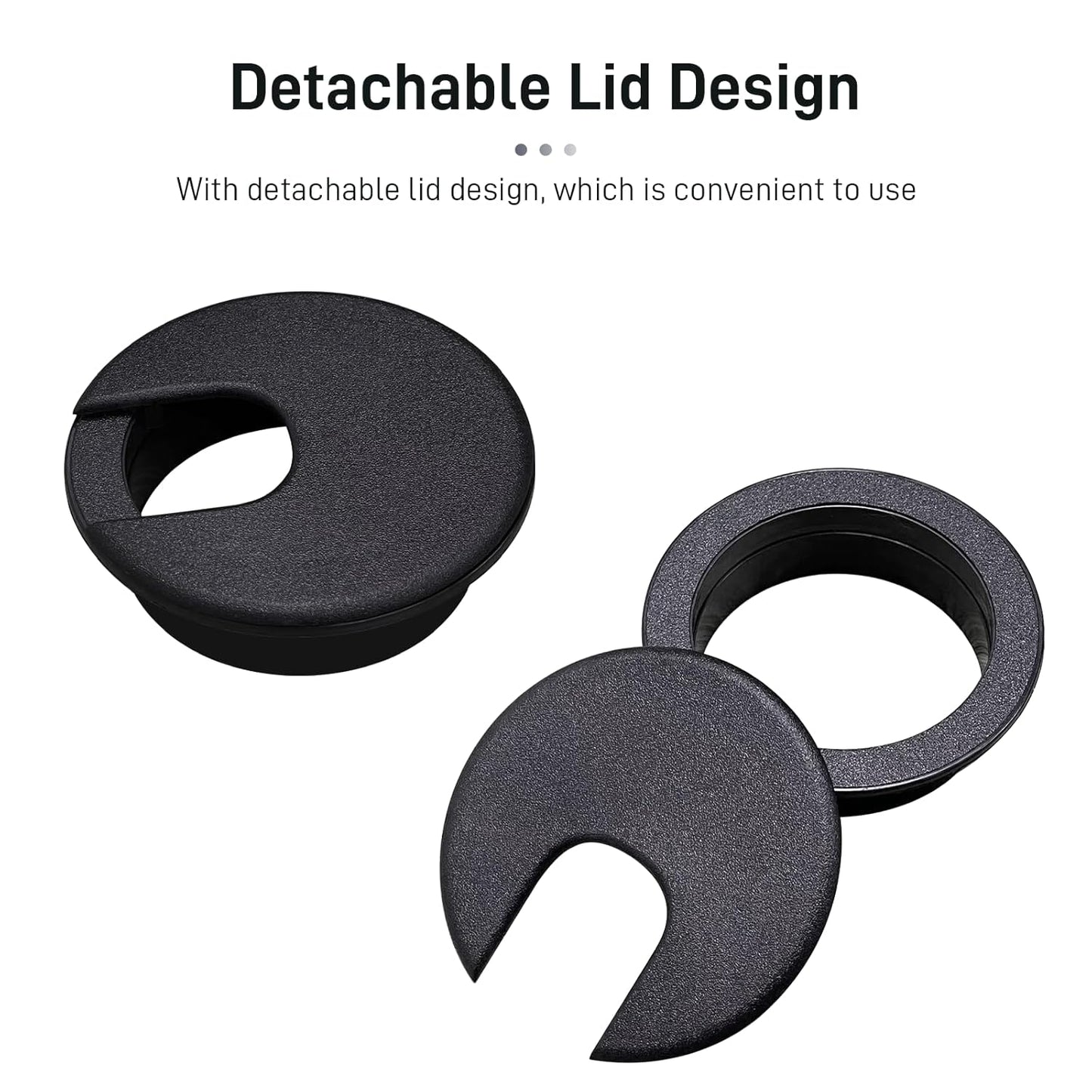 Desk Grommet 2 Inch 2 Pack Sturdy ABS Plastic Desk Hole Cover for Cables Detachable Desk Hole Grommet for Organizing Home & Office Table Cables - Black