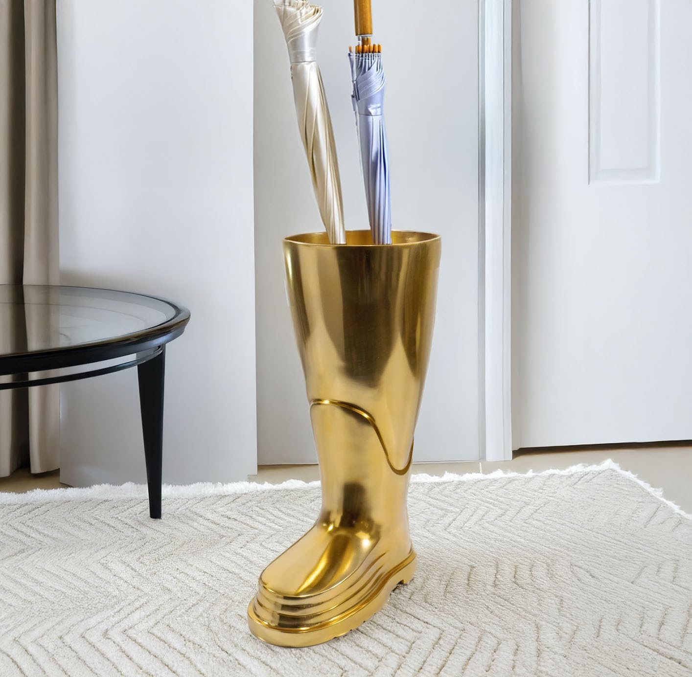 Modern Day Accents 3636 Bombero Boot Umbrella Stand for Umbrellas, Umbrella Organizer, Cane Holder, Gold, Entryway Decorative Umbrella Stand, Umbrella Holder, Home, Office Decor, 10.5" Lx7 Wx15.75 H