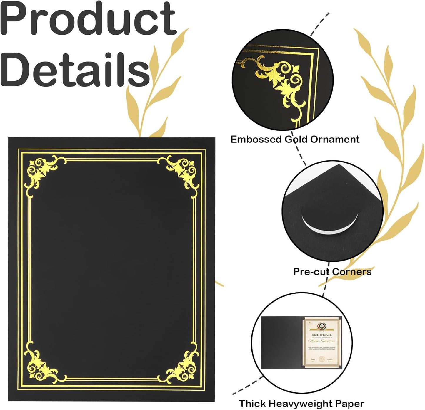 30 Packs Certificate Holders, Black Certificate Covers, Diploma Holders, Certificate Folders with Gold Foil Border for Letter Size 8.5" x 11" Certificates, Diploma, Documents, Award Cover