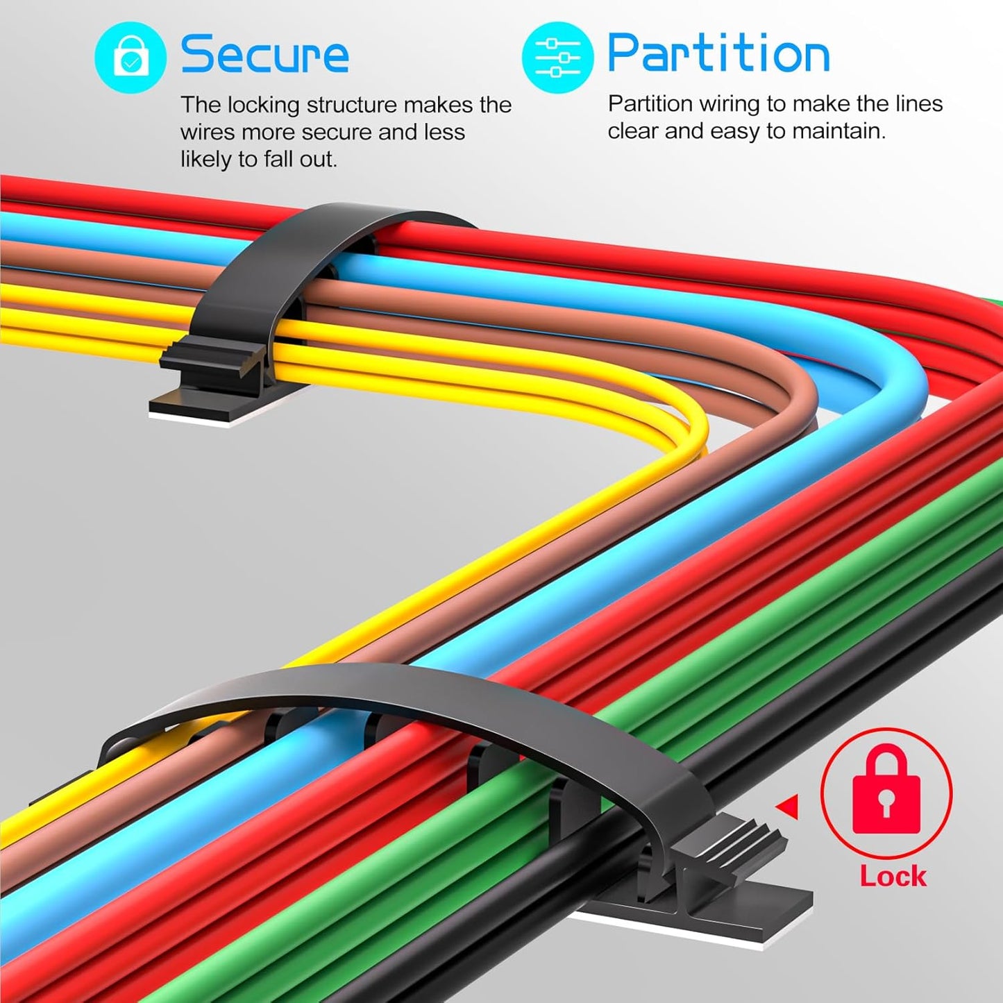 XHF 30pcs Adhesive Cable Wire Clips Black, Outdoor Cable Management Wire Organizer Cord Holder for Under Desk, Car, Wall, TV PC Ethernet Cable