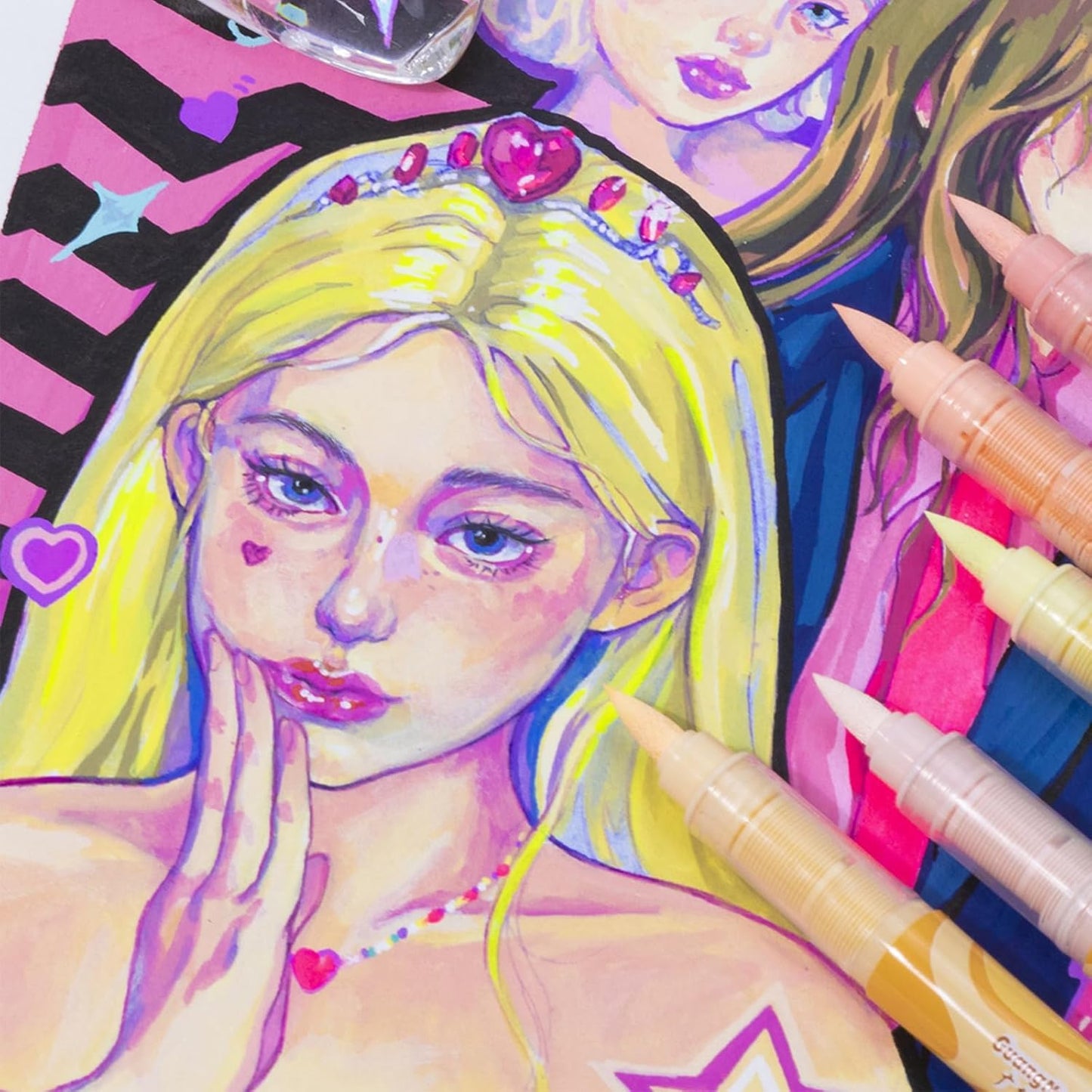 JRQ Skin Tone Acrylic Paint Markers, 24 Colors Brush Tip Acrylic Paint Pen Set for Darwing Sketch Portrait Illustration Anime Manga Illustration Kids Adults