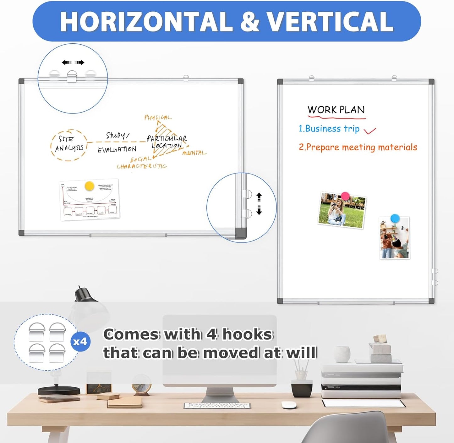 WALGLASS Large White Board, 72" x 40" Double-Sided Dry Erase Board Magnetic Whiteboard for Wall, Hanging Mounted Whiteboard Silver Aluminium Frame for Home, School, Office