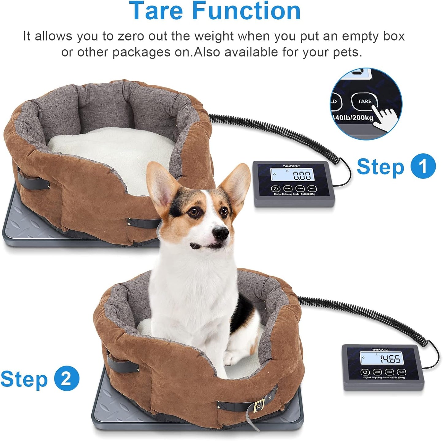 THINKSCALE Shipping Scale, 440 lbs/1 oz Highly Accurate Postal Scale with Hold/Tare/LCD Display, Lightweight Digital Postage Scale for Packages/Luggage/Post Office/Dog, Battery & AC Adapter Included