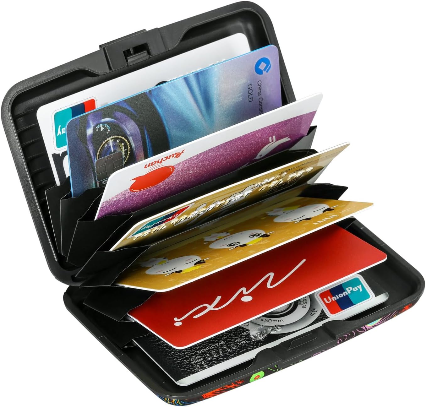 ELFISH Mini RFID Aluminum Wallet Credit Cards Holder Business Card Case Metal ID Case for Men Women (Feather)