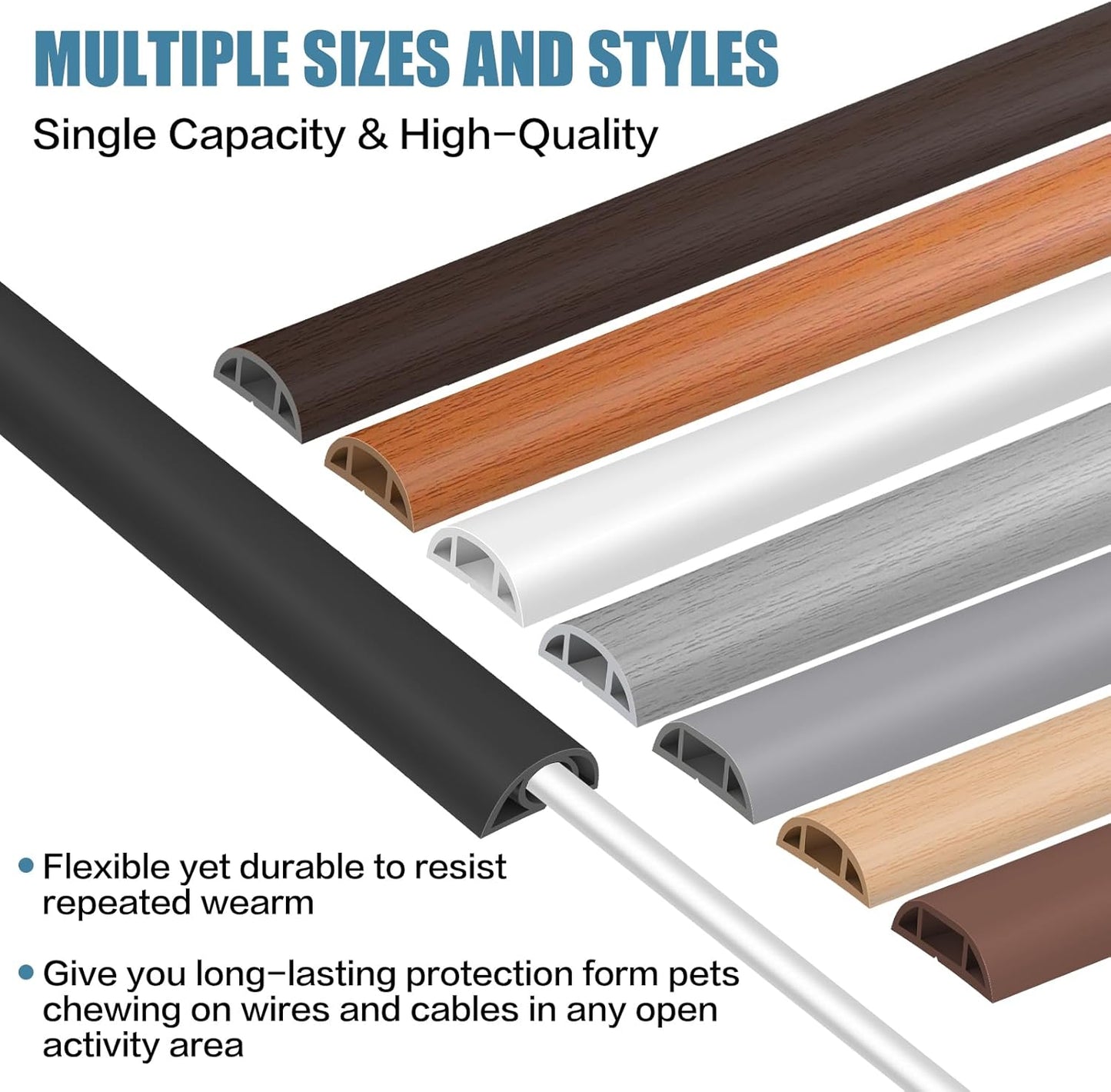 Floor Cord Covers for Wires 3.3FT Cable Hider Wire Coverr Self Adhesive Cord Hider Floor for Offices, Homes, Workshops, Warehouses Cable Cavity 0.3" W x 0.3" H