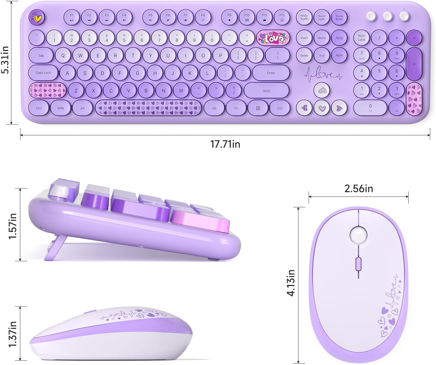 MOFII Wireless Keyboard and Mouse Combo, Cute Retro Typewriter Keyboard and Silent Mouse, 2.4GHz Full Size Computer Keyboard Wireless Mouse Set for PC, Laptop, Desktop, Windows (Purple Colorful)