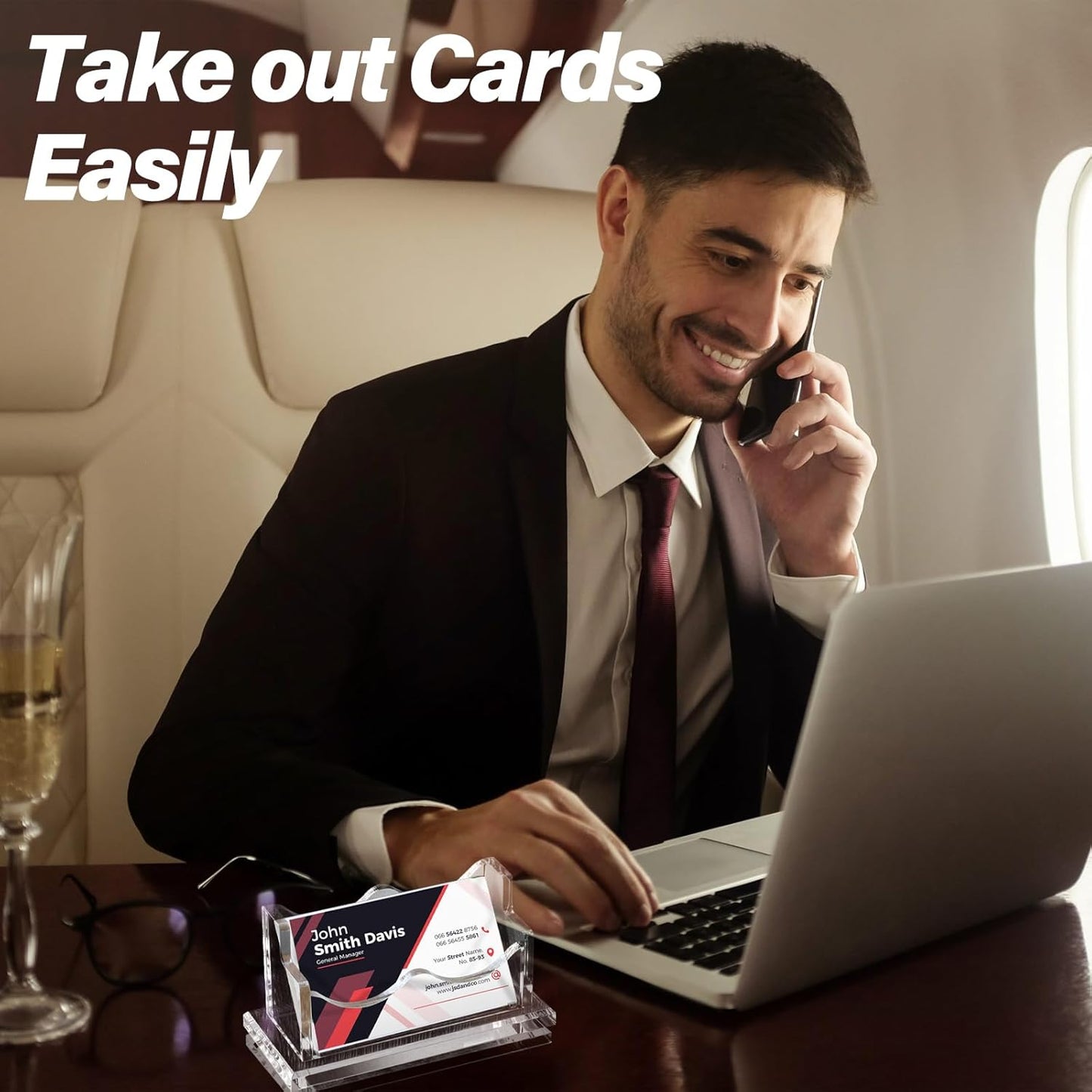 Custom Business Card Holder Desk-Personalized Engraved Wooden Business Card Case Holder, Customized Name Logo Business Card Display Gifts for Men Women (Acrylic-Horizontal)