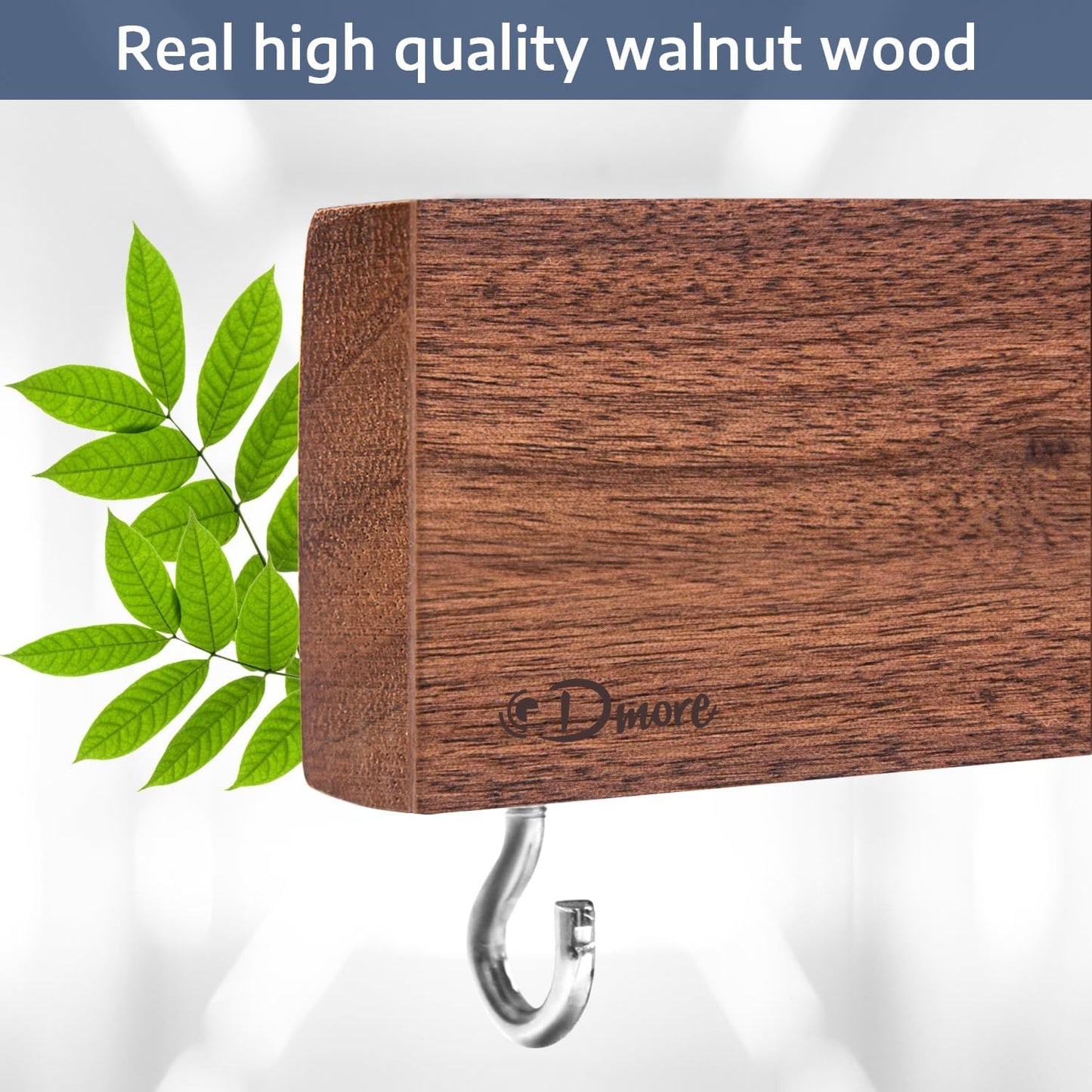 Dmore magnetic knife holder for wall—with 2 hooks, No Drilling 23 Inch walnut knife magnetic strip, Powerful knife magnet rack, include Adhesive Tape and screws for Knives, Utensils, and Tools
