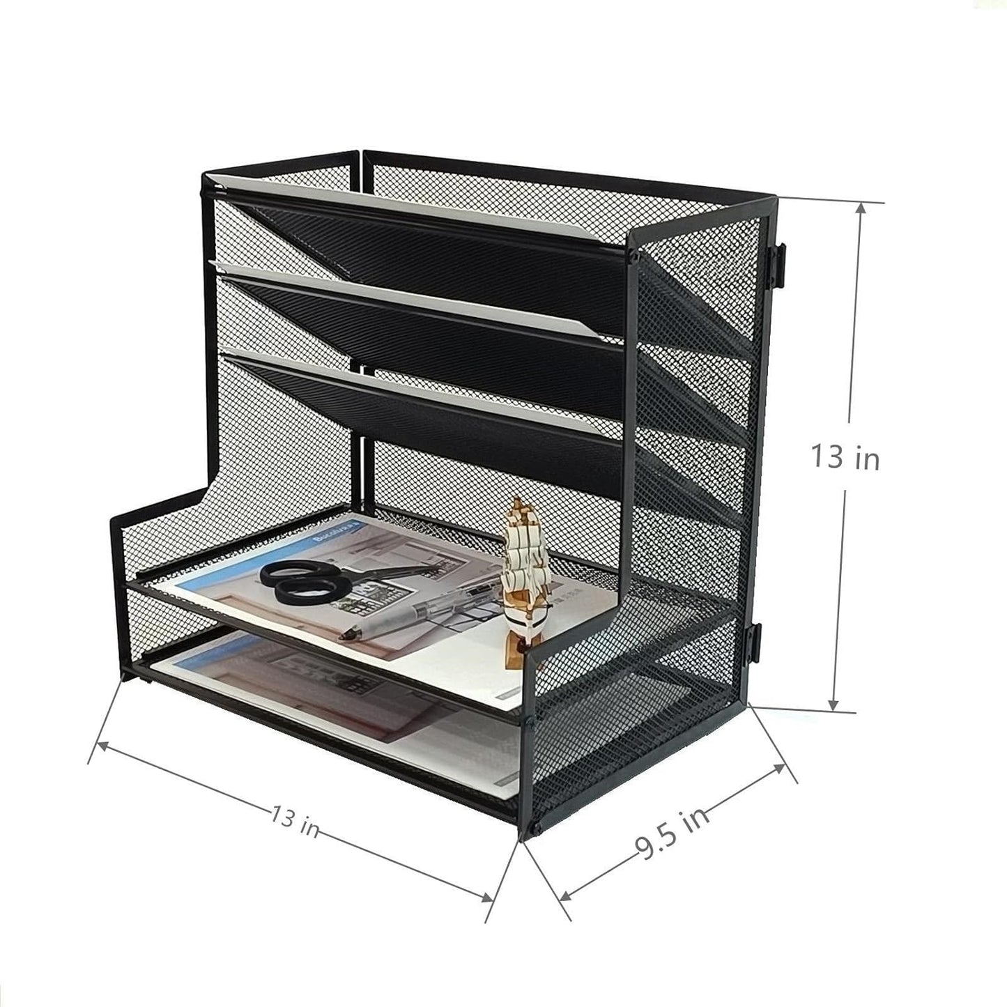 SETTFRFE Office Supplies Desk Organizer,Metal Desktop File Holder Organizer with 5 Tier Paper Tray,Black