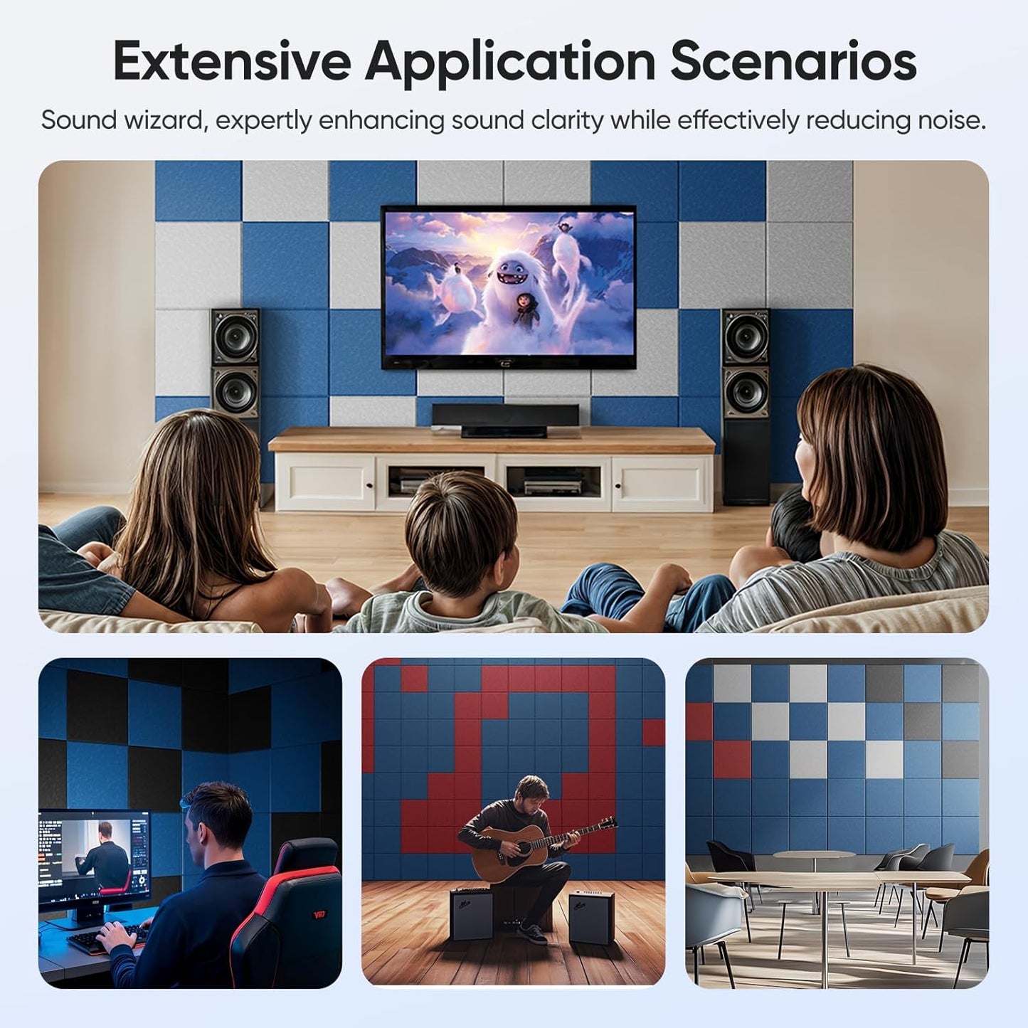 12 Pack 12" X 12" X 0.4" Acoustic Panels for Wall Sound Absorbing,Square Self-Adhesive Sound Panels, High Density Suitable for Multiple Scenarios(Yale Blue)