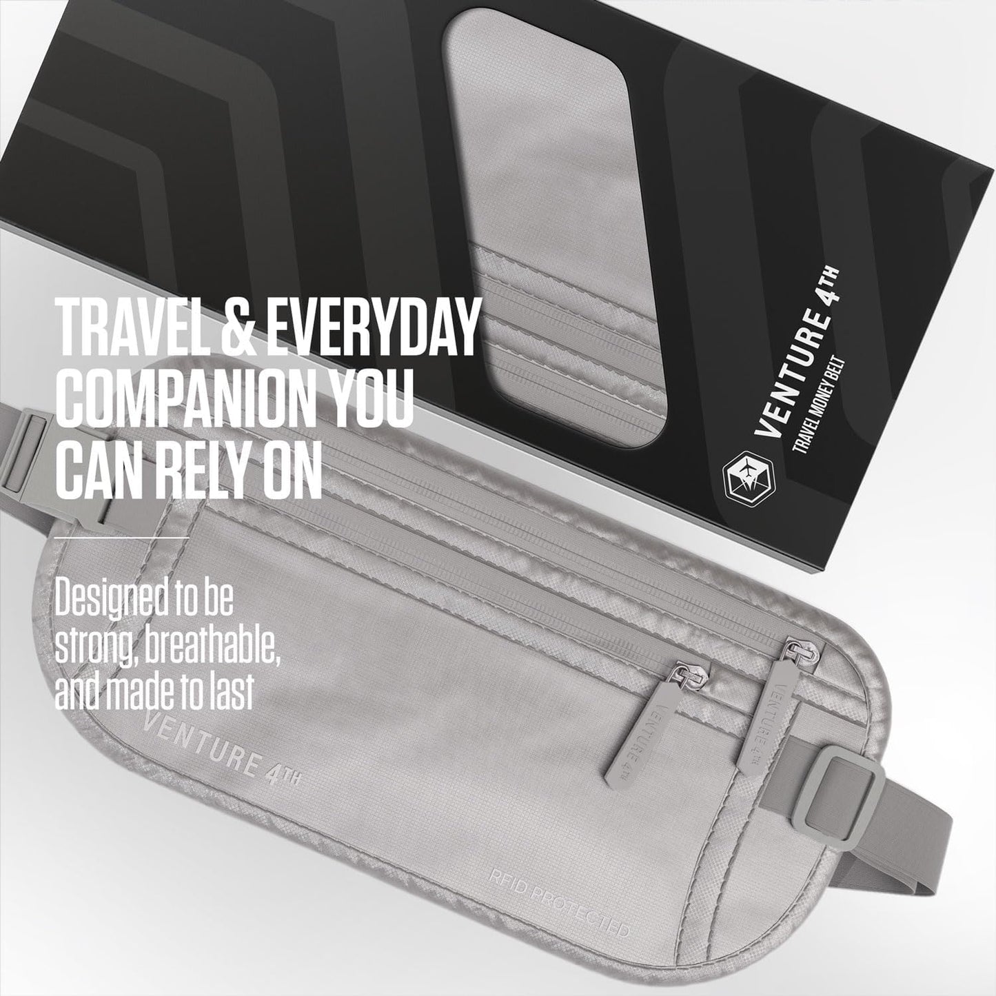 Travel Money Belt, RFID Blocking for Men & Women - Ideal for Keeping Your Cash, Credit Card, Passport, Phone Safe When Traveling (Sleek Silver)