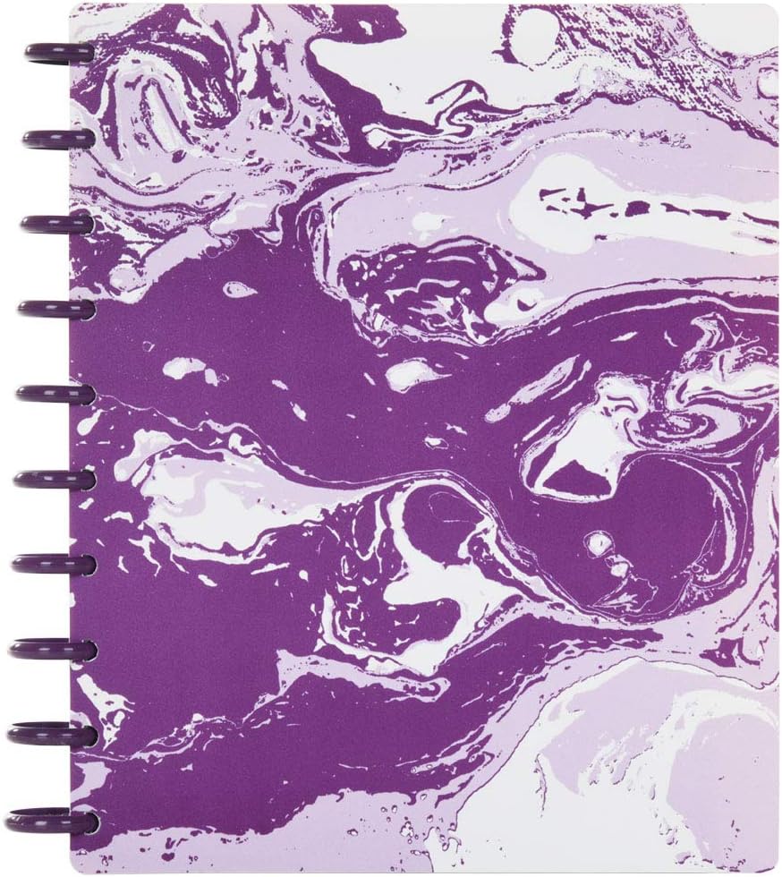 Talia Discbound Notebooks, Planner, Customizable, (Purple Marble Flow w/Strong Purple Discs, Midsize (7.5in x 9.75in))