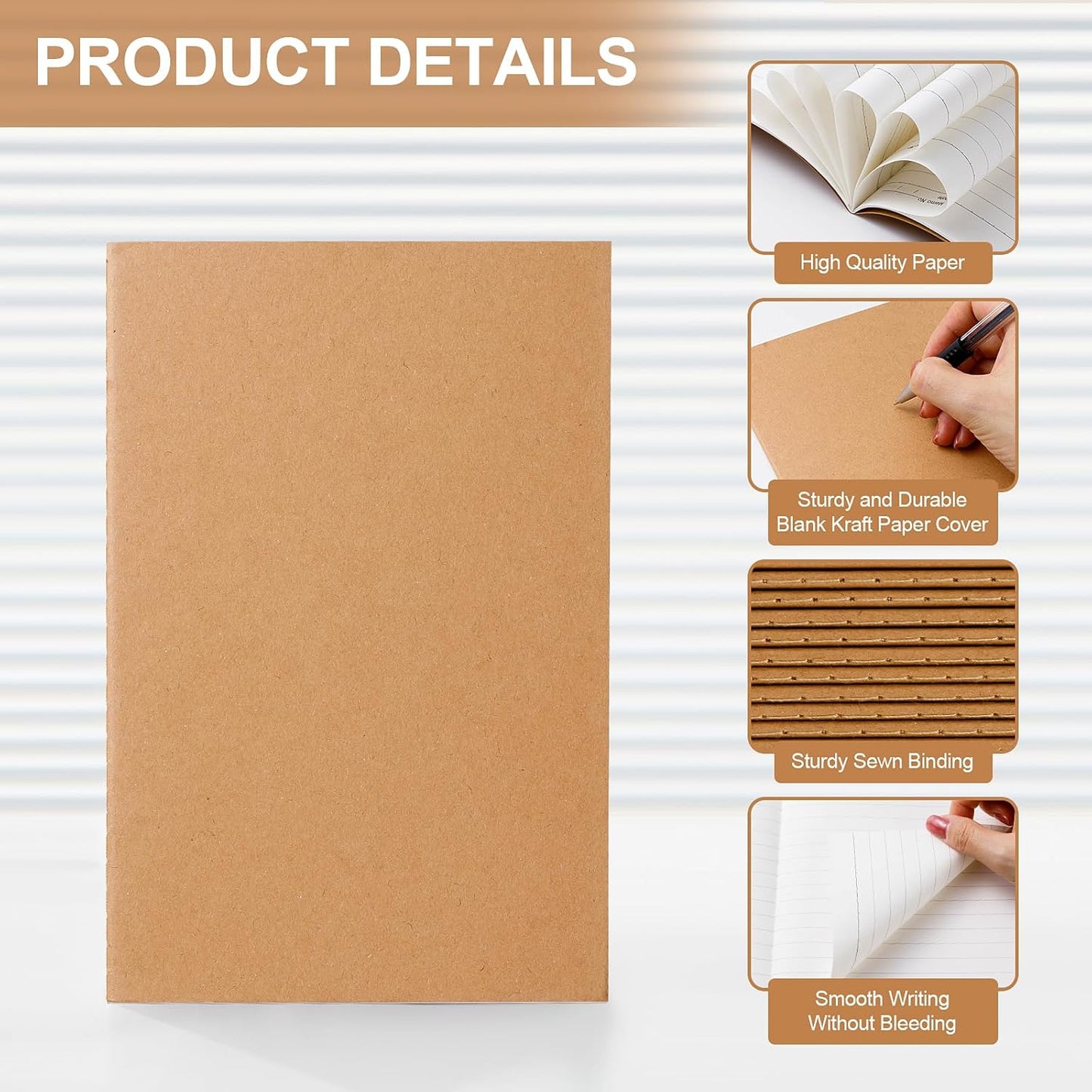 30 Pack Lined Kraft Notebooks Bulk, A5 Blank Paper Journal Notebooks for Office Work, 8.3x5.5inch Kraft Composition Notebook for School Student, 60 Pages