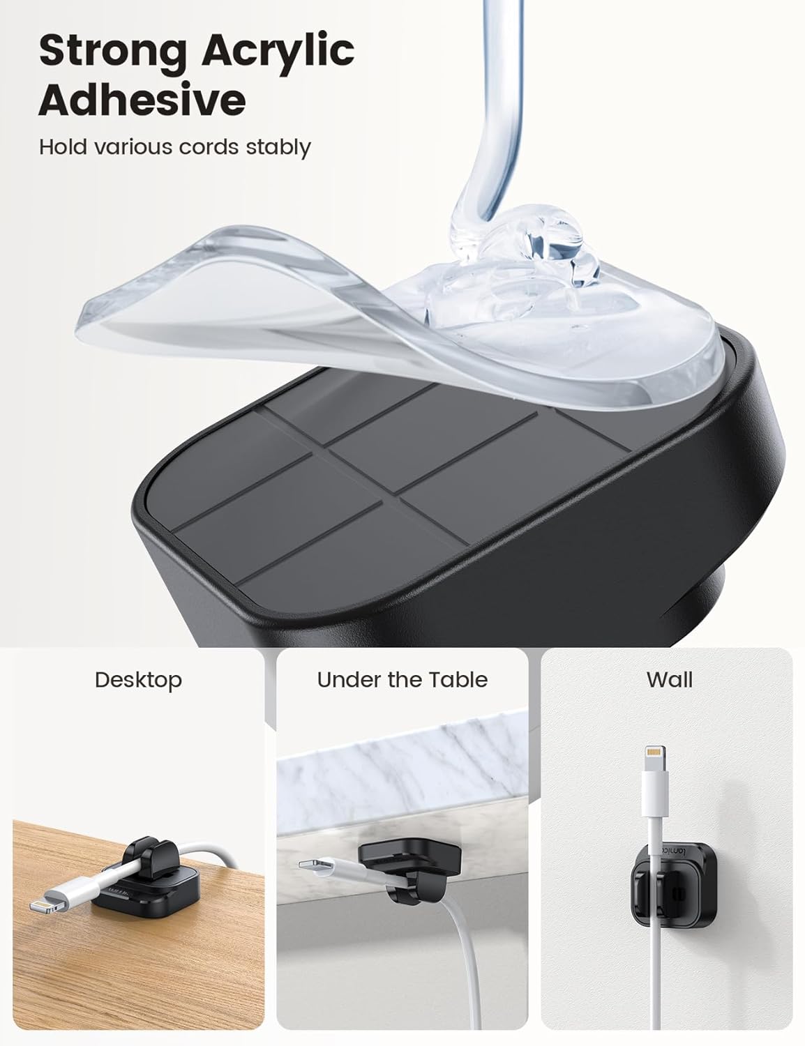 Lamicall Cable Clips, Cord Organizer - [Two Pack] Adjustable Hole Cord Clips Management, Adhesive Wire Organizer USB Cable Holder, Charging Power Cord Keeper Catcher for Desk