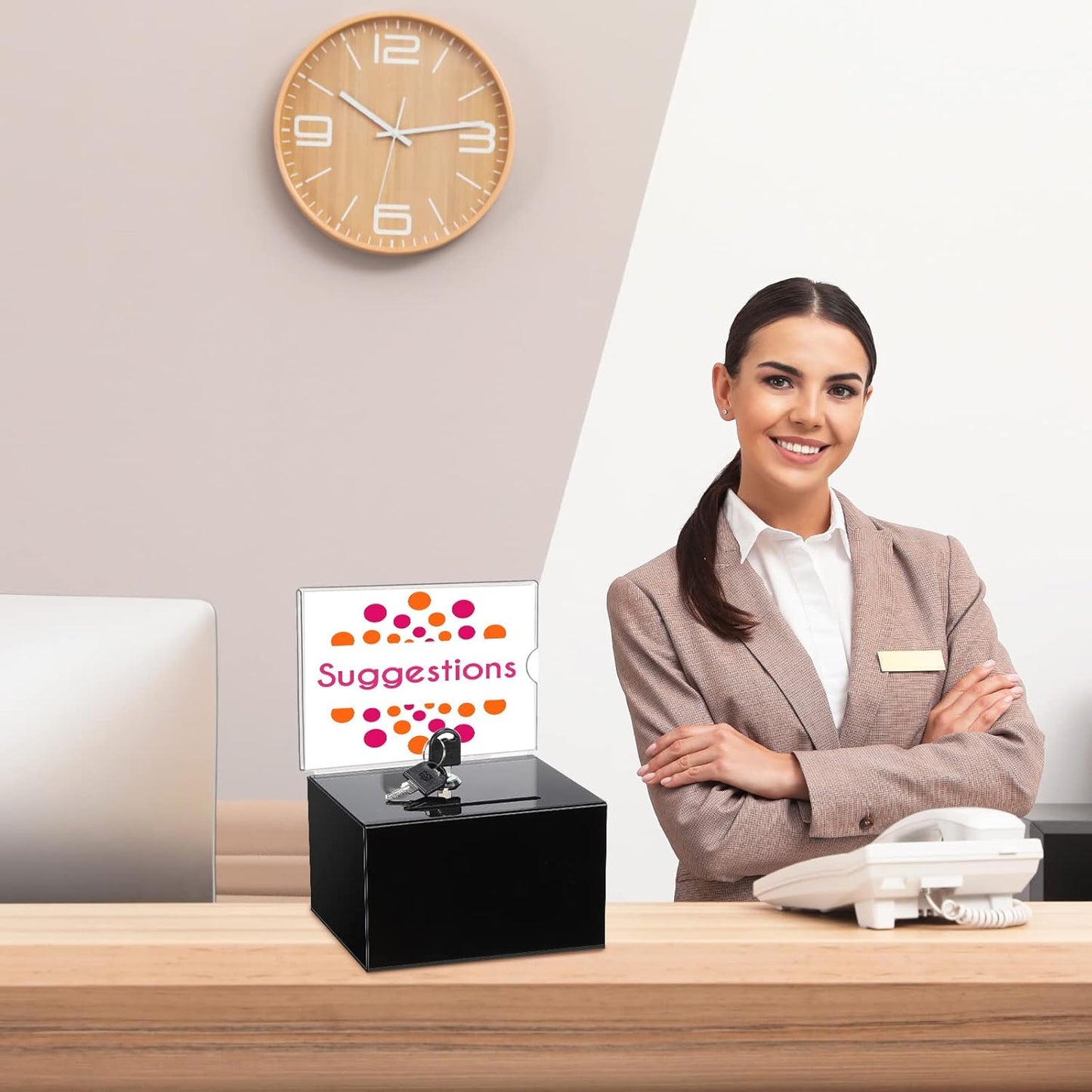 8 Packs Acrylic Donation Box with Lock and Sign Holder Clear Suggestion Ballot Box Plastic Voting Comment for Tip Jars Ticket Charity Survey Raffle Contest Fundraising, 6.1 x 4.3 x 3.8 Inch(Black)