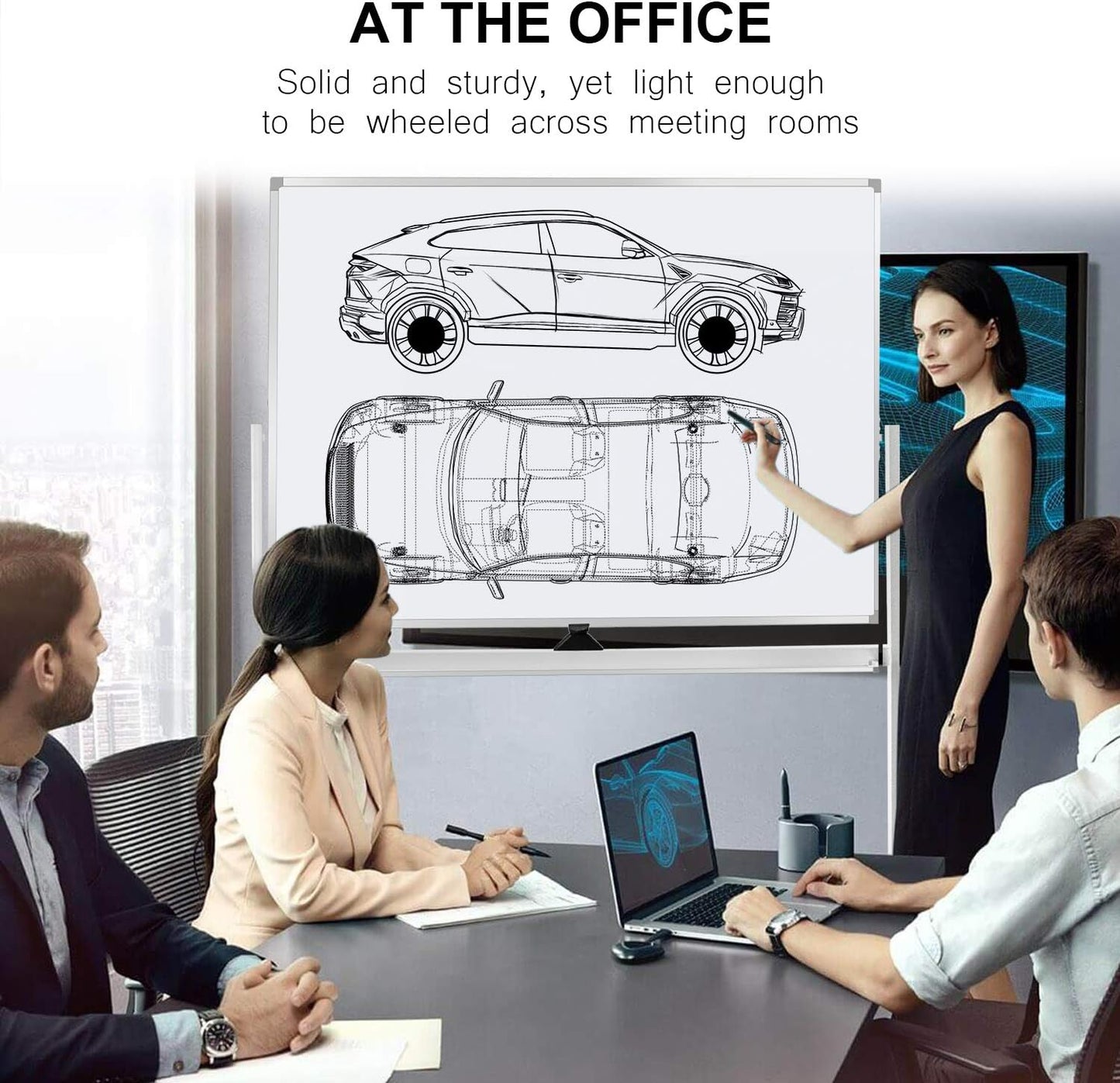 Mobile Whiteboard Magnet Dry Erase Board on Wheels Double-Sided Magnetic Portable Stand Whiteboard- 48"x36" Rolling White Boards with Easy Flip Feature