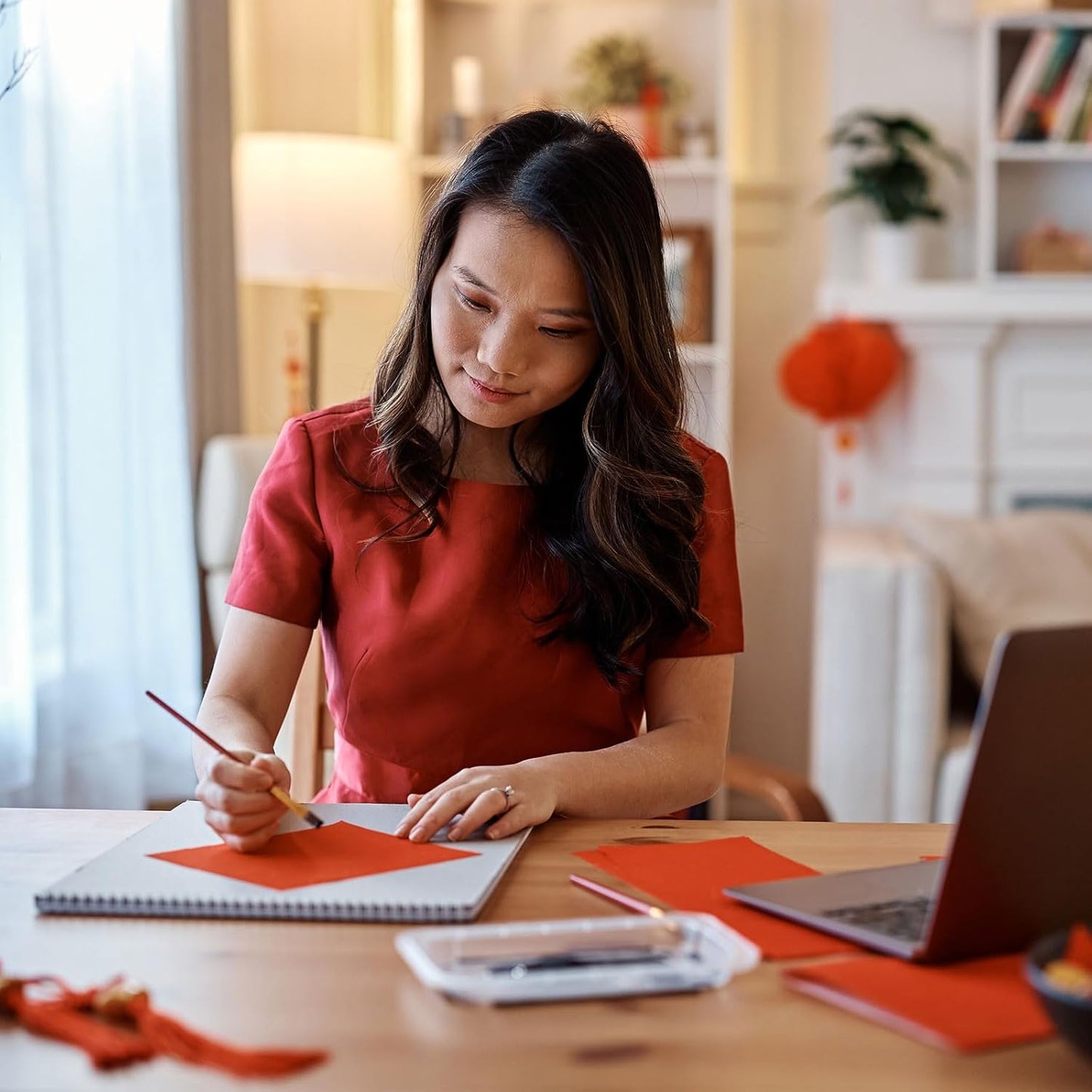 PATIKIL Red Xuan Paper, 40 Sheets, 8.7" x 8.7" Chinese Calligraphy Practice Paper