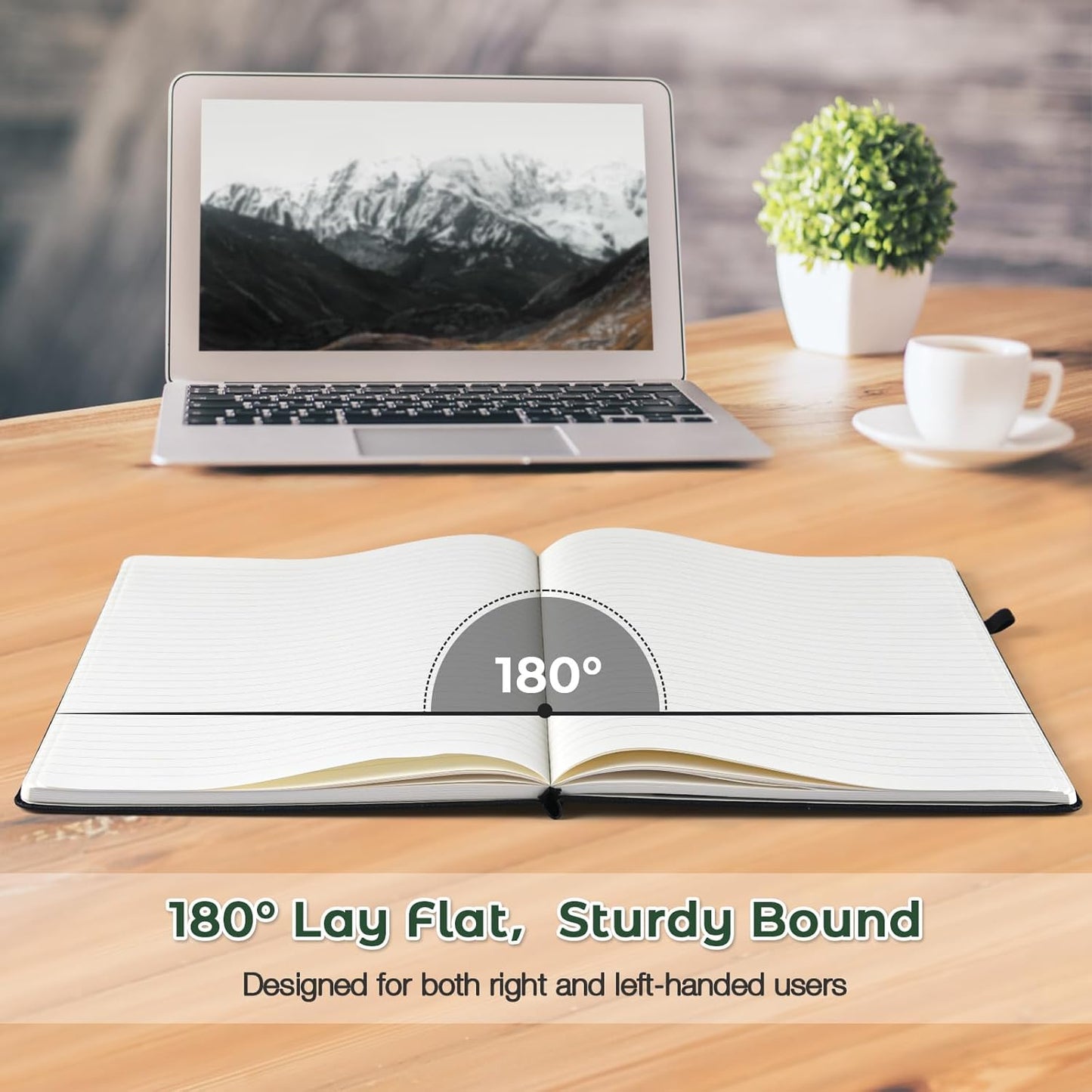 Lined Journal Notebook, 8.5" x 11" Hardcover Leather Notebook for Work, Wide Ruled Notebook Journal for Women Men, 192 Thick Paper, Lay Flat, 2 Pockets, A4 Large Journals for Writing, Green Notebook