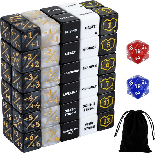 62PCS MTG Dice Counters Bulk Ability Keywords MTG Tokens Shield Life Counter Dice Set for Magic Card Accessories, Compatible with TCG Card Game Accessories CCG Creature Stats