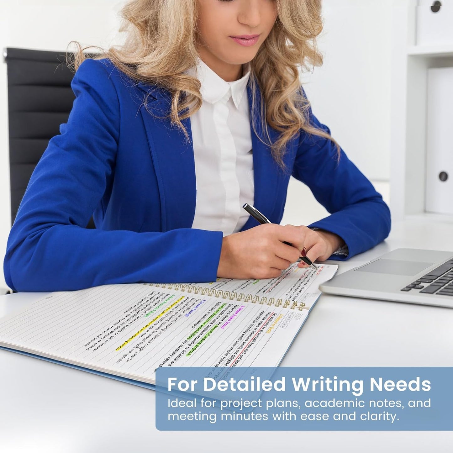 Taja Spiral Lined Notebook, 8.5"x11" Notebooks for Work, Large A4 Journal for Women & Men, College Ruled Journaling Notebook for Writing, Plastic Cover Spiral Journal, Blue