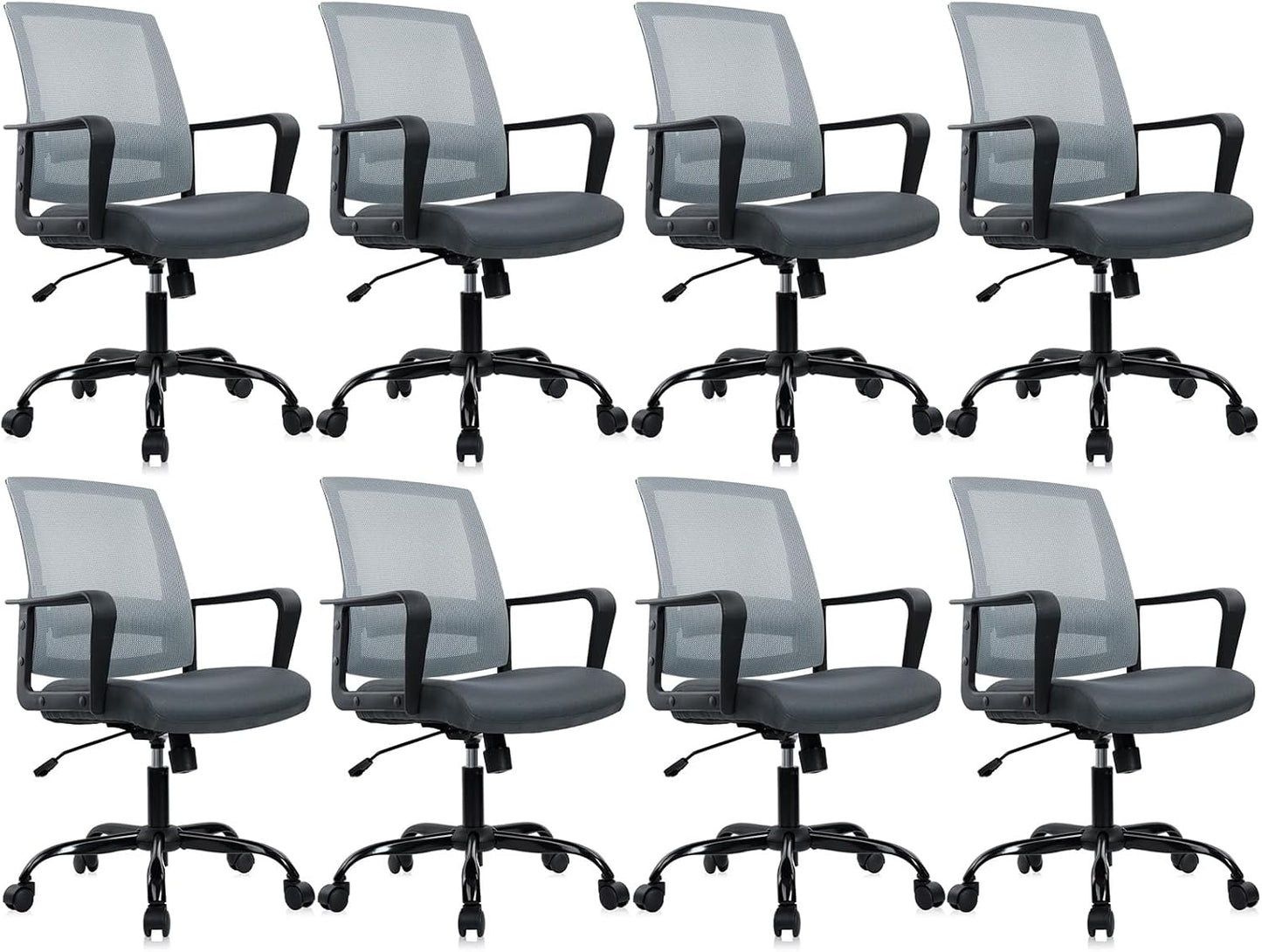CLATINA Ergonomic Office Desk Chair - Mesh Office Chair with Adjustable Lumbar Support, Rolling Comfortable Computer Task Chairs with Arms for Home Conference-Gray, 8 Pack