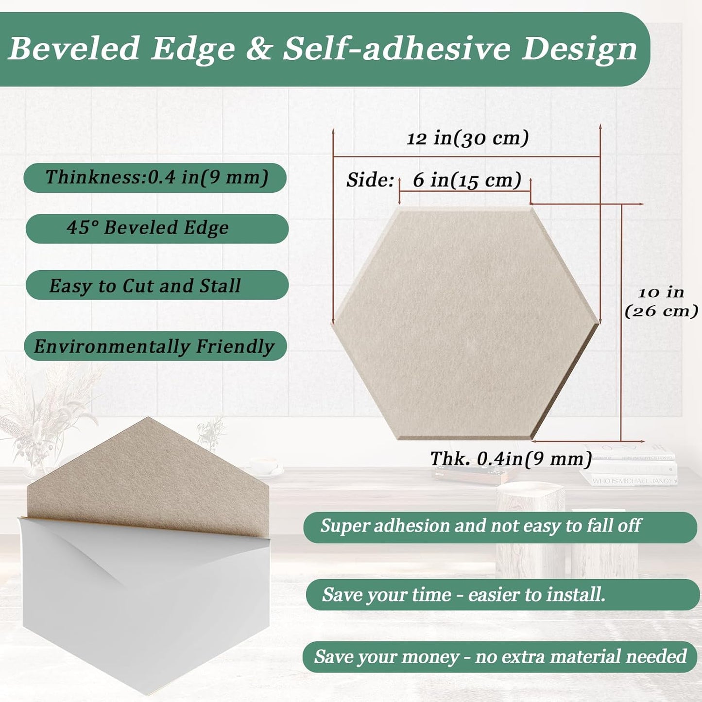 Hexagonal Acoustic Panels-12 Pack High-Density Sound Absorbing Panels 12"X10"X0.4" for Enhanced Noise Reduction, DIY Design, Idea for Studios, Offices, and Home Theaters(Light Camel)