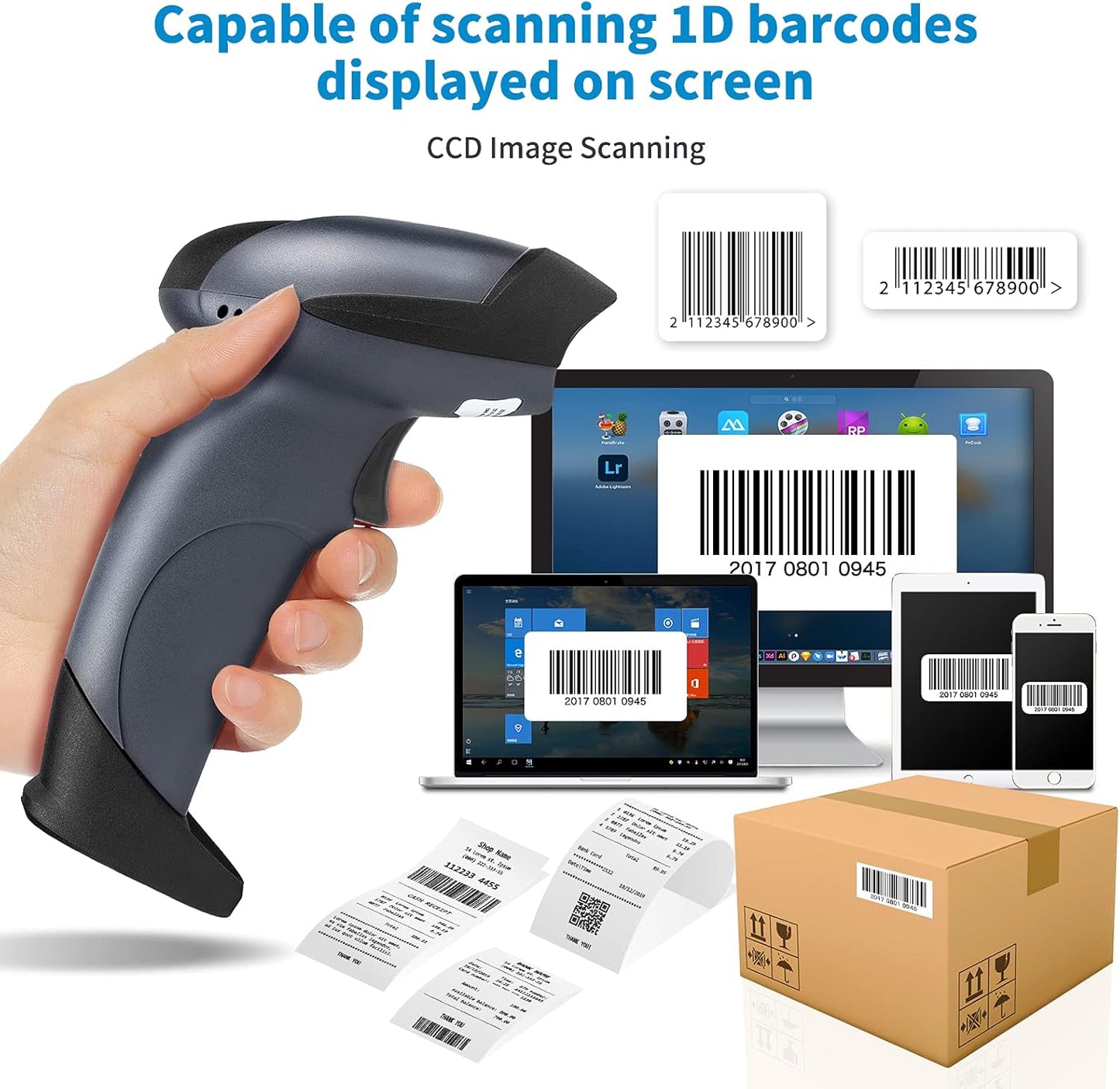 NETUM Bluetooth 1D Barcode Scanner with Stand 2.4G Wireless & Bluetooth & Wired CCD Scanner Gun for Supermarket, Store, Warehouse Handheld Bar Code Reader Work with Windows, Mac,Android, iOS -M6S