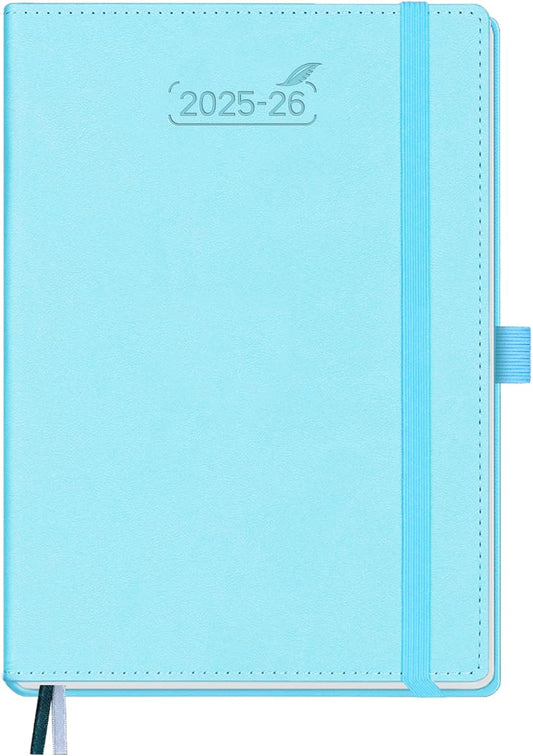 BEZEND Planner 2025-2026 Weekly and Monthly, 5.8" x 8.5" Academic Calendar (Jul 25-Dec 26) Vertical Daily Appointment with Hourly Timeslot & Monthly Tab, PU Leather Hardcover - Sky Blue