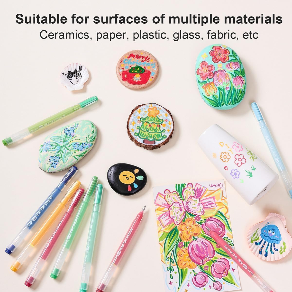 Acrylic Gel Pens for Coloring Books, Quick Dry 6 Pcs 1.0mm Fine Point Gel Marker Pen for Drawing, Journaling Art, School Supplies, Warm Color