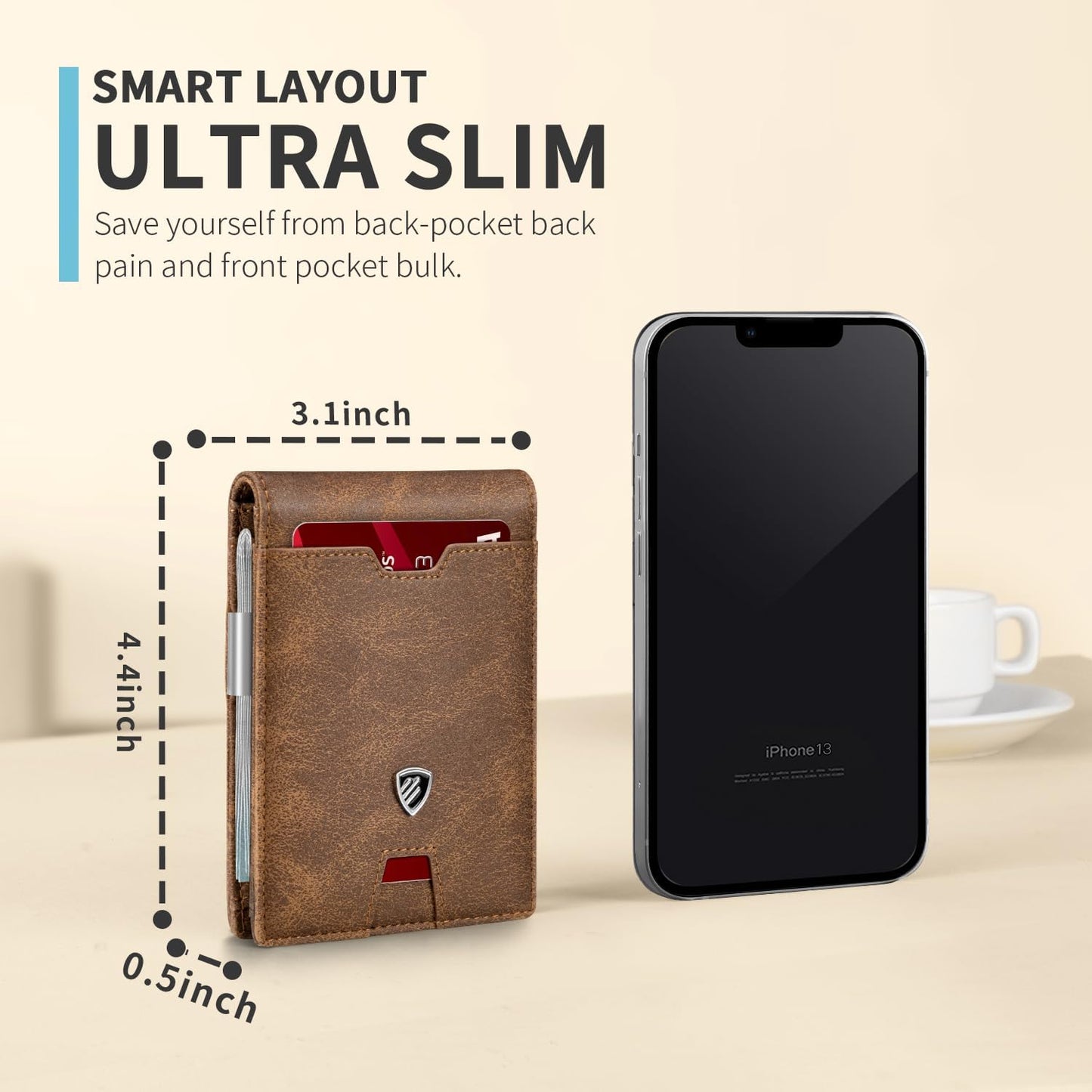 RUNBOX Mens Slim Wallet with Money Clip RFID Blocking Bifold Credit Card Holder for Men with Gift Box