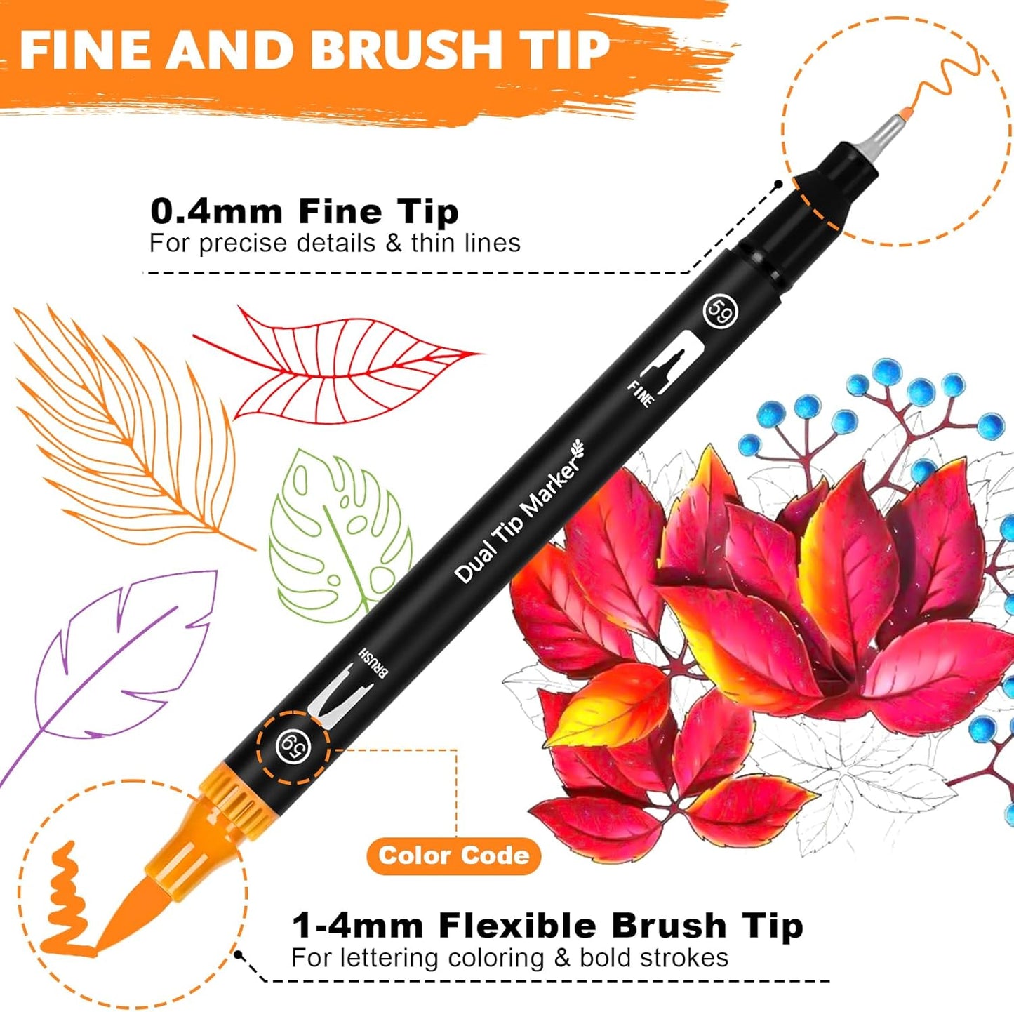 Dual Brush Marker Pens,128 Colors Art Markers Set with Fine & Brush Tip for Kids Adult Coloring Book, Bullet Journaling, Drawing, Note Taking, Planner, Hand Lettering, Calligraphy, Art Supplies Kit