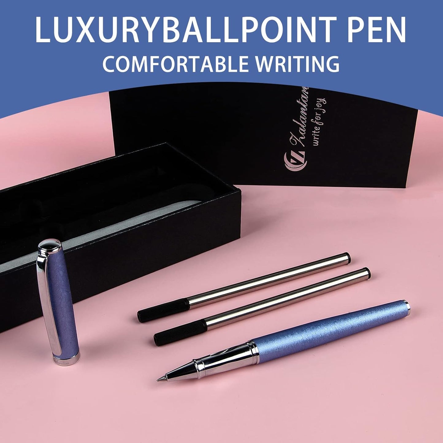 Nice pens,luxury pen with cace,fancy pens Ballpoint Pen Smooth writing experience stylish design effortless writing executive pen-Gift Box with 0.5mm Black Extra 2 Refill (Blue)