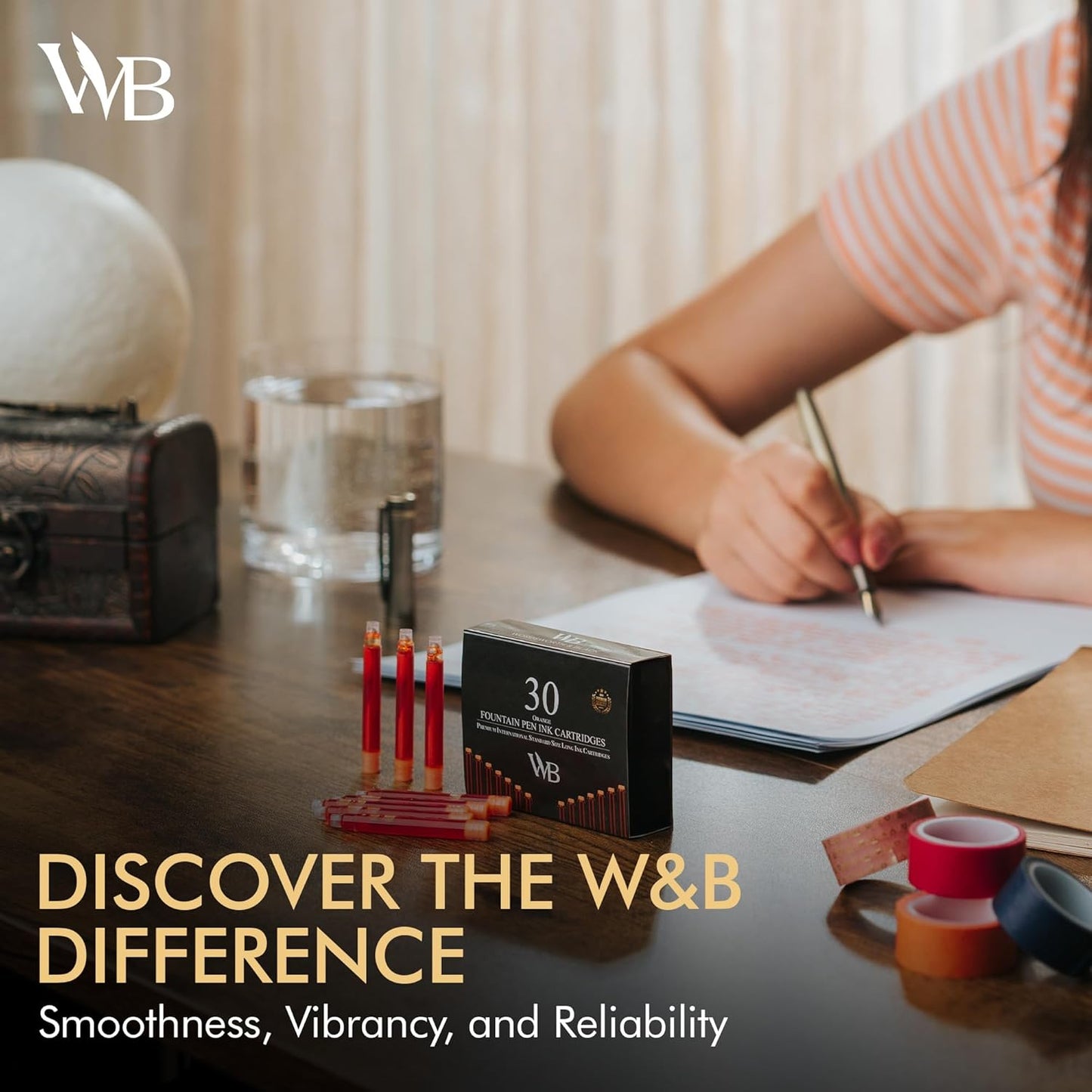 Wordsworth & Black Fountain Pen Ink Refills - Set of 30 Orange Ink Cartridges - International Standard Size - Length APPR 2.3" - Base Diameter APPR 0.24" - Disposable and Generic