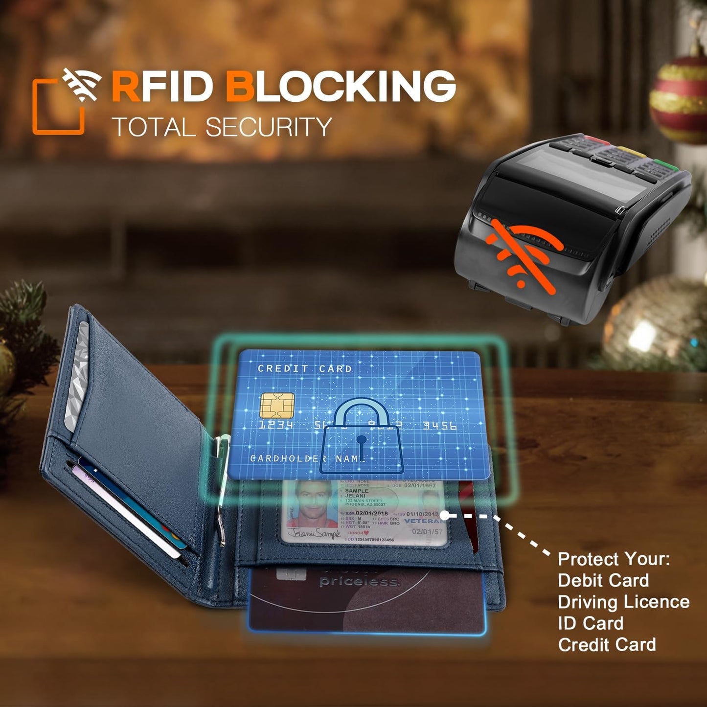 Slim Money Clip Wallets for Men RFID Blocking 11 Card Holder Minimalist Small Thin Carbon Leather Bifold Mens Front Pocket Wallet Gift Box