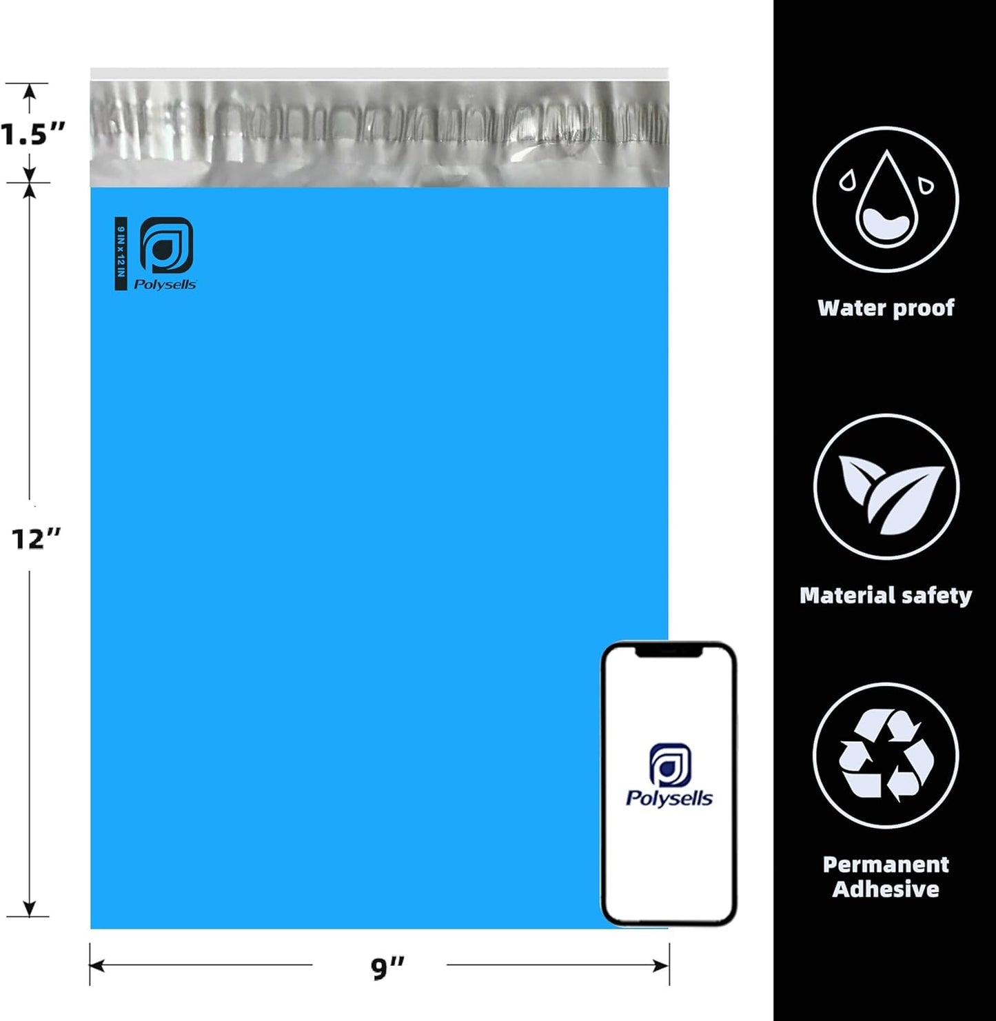 POLYSELLS 1000 pcs 9x12 Inches Blue Poly Mailers Shipping Envelopes, Strong Adhesive Sealing, Waterproof, and Tear-resistant Postal Mailing Bags for Clothing, Books, and Accessories