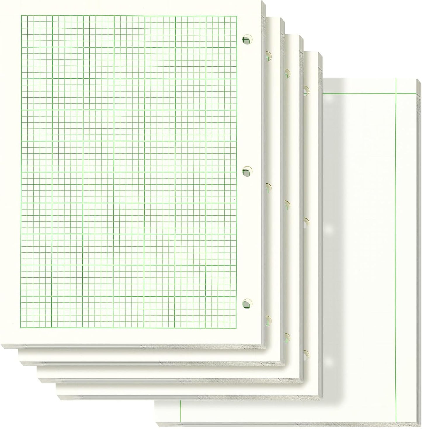 Zhanmai 5 Pack Engineering Computation Pad 5 Squares Per Inch 8.5" x 11" Engineering Graph Paper Notepad 100 Sheets Per Pad, 3 Hole Punched(Beige, Green)