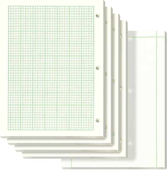 Zhanmai 5 Pack Engineering Computation Pad 5 Squares Per Inch 8.5" x 11" Engineering Graph Paper Notepad 100 Sheets Per Pad, 3 Hole Punched(Beige, Green)