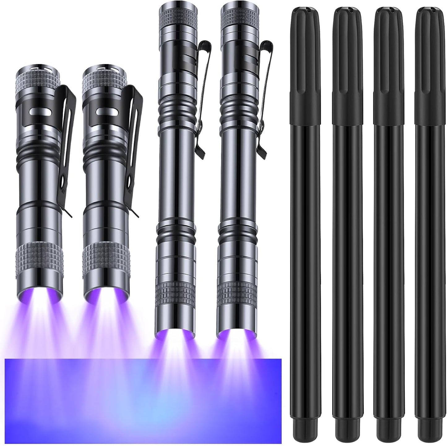 Tegeme 8 Pcs Black Light Markers Set 4 Invisible Ink Pen 4 Mini UV Flashlights Invisible Ink Marker Disappearing Pen for Class Prizes Spy Gift Party Favors(Grey and Black)
