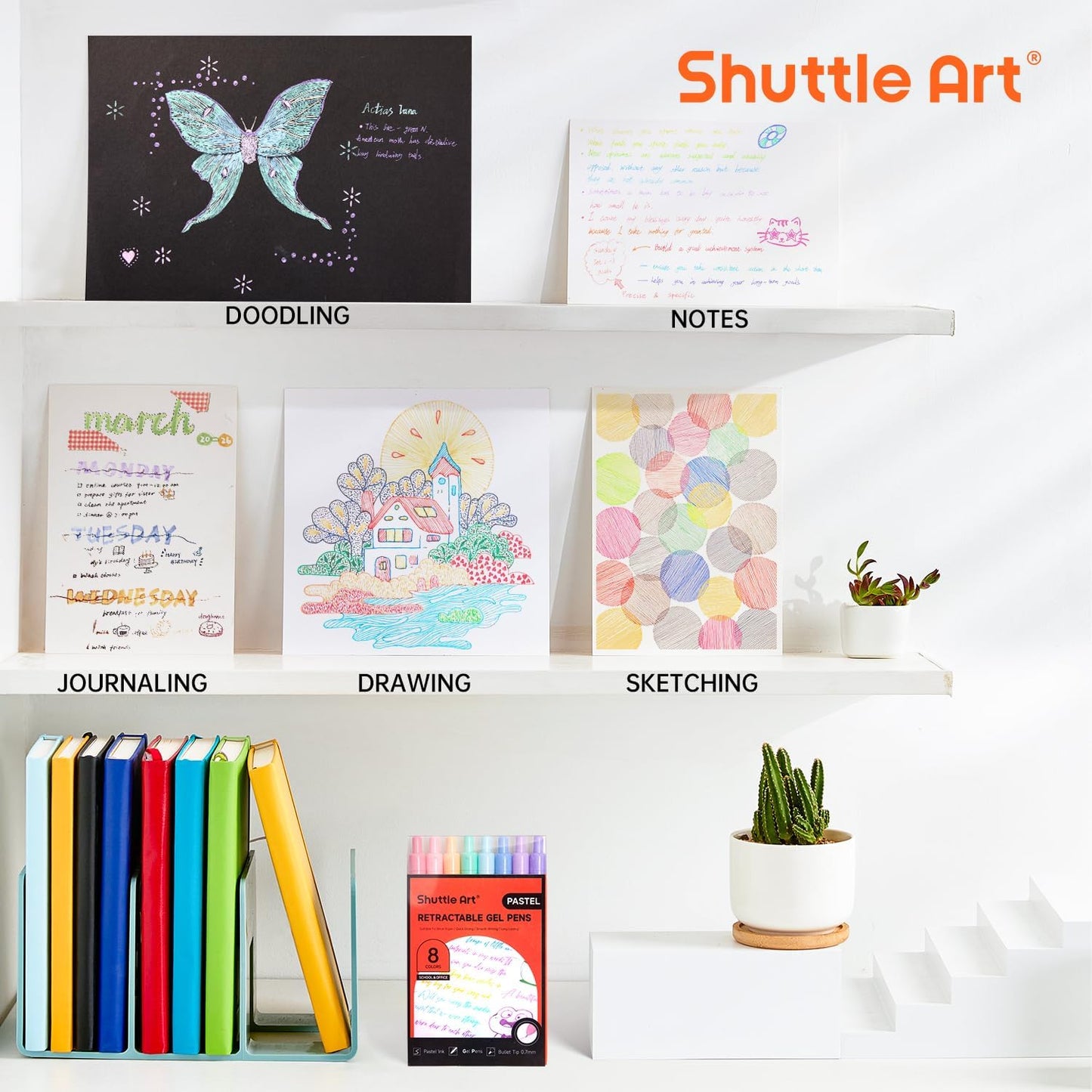 Shuttle Art Colored Retractable Gel Pens, 8 Pastel Ink Colors, Cute Pens 0.7mm Fine Point Quick Drying for Black Paper Writing Drawing Journaling Note Taking School Office Home