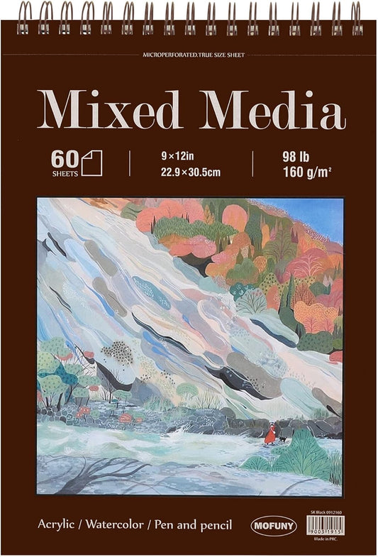 Mixed Media Sketchbook 9" x 12" - Multimedia Sketchbook Hardcover, Spiral Bound, 60 Sheets 98lb/160gsm Mixed Media Paper, Watercolor Sketchbooks for Artist Supplies, Painting, Drawing & Art Supplies.