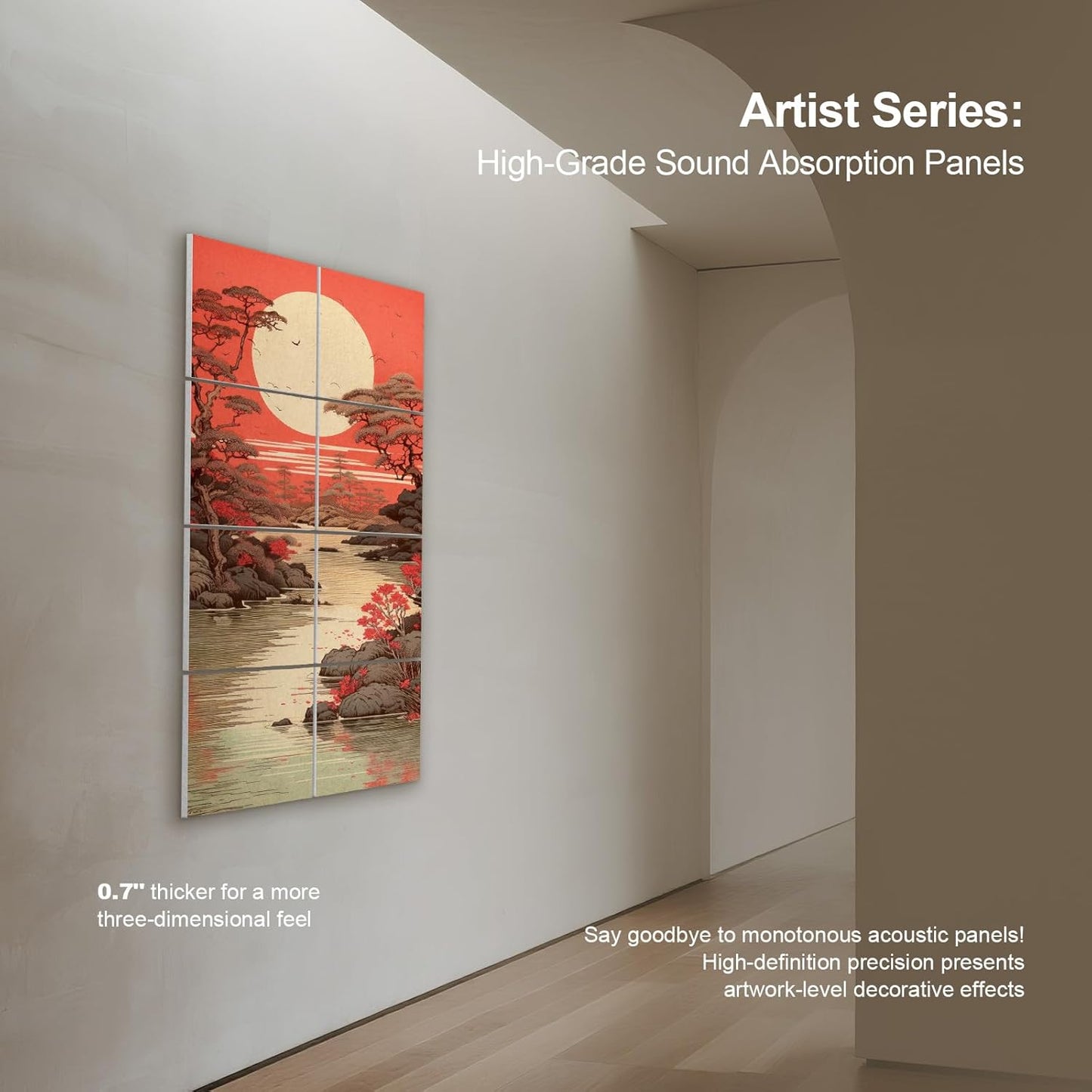 UMIACOUSTICS 8 Pcs 0.7Inch Thick Art Acoustic Panels, Total 47.2” x 23.6” Decorative Sound Absorbing Wall Panels for Home, Office, Hotel, Pine-shadow Floating Paint