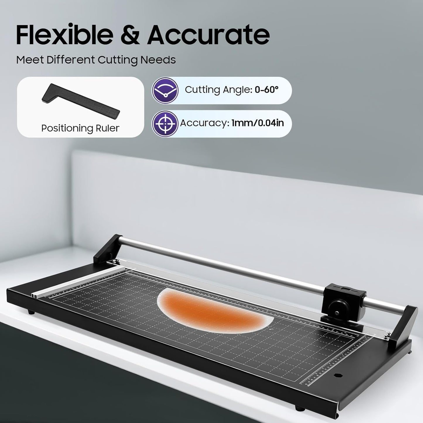 24" Professional Rotary Trimmer, Paper Cutter with Positioning Ruler & 2 Blades, 0-60° Angle Scale for Photo Sticker Shops, Offices