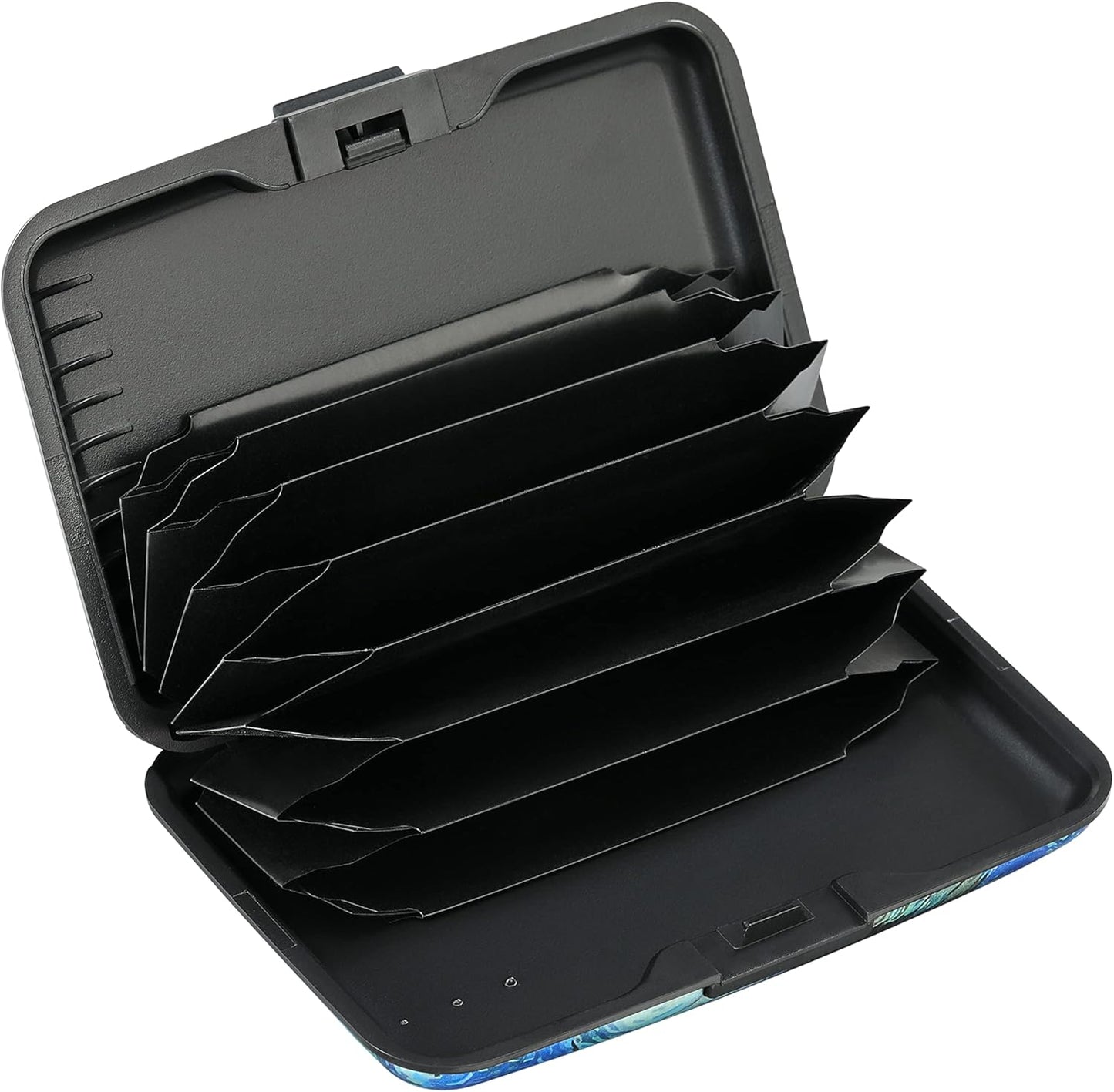 ELFISH Mini RFID Aluminum Wallet Credit Cards Holder Business Card Case Metal ID Case for Men Women(Blue Cat)